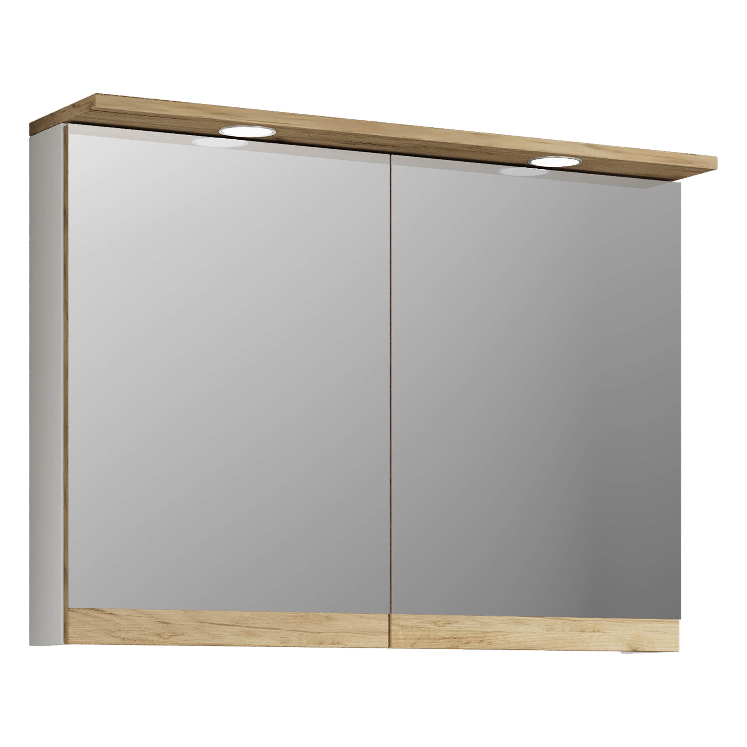 VCM Badspiegelschrank mit Beleuchtung und Steckdose &ndash; Spiegelschrank Bad mit 2 T&uuml;ren und 2 F&auml;chern &ndash; Badezimmerschrank h&auml;ngend &ndash; H. 59 x B. 80 x T. 23 cm, Cosila - Bild 1