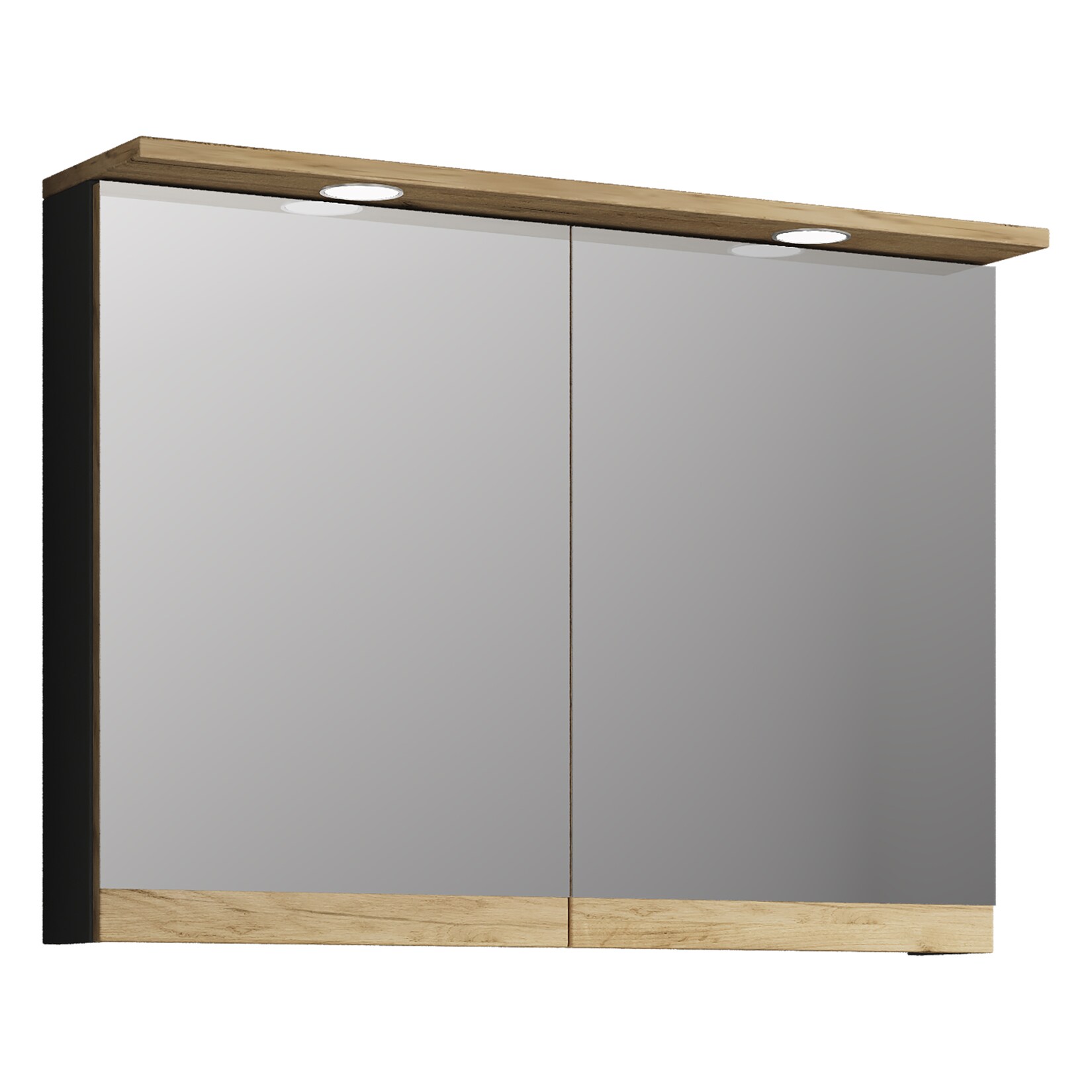 VCM Badspiegelschrank mit Beleuchtung und Steckdose – Spiegelschrank Bad mit 2 Türen und 2 Fächern – Badezimmerschrank hängend – H. 59 x B. 80 x T. 23 cm, Cosila