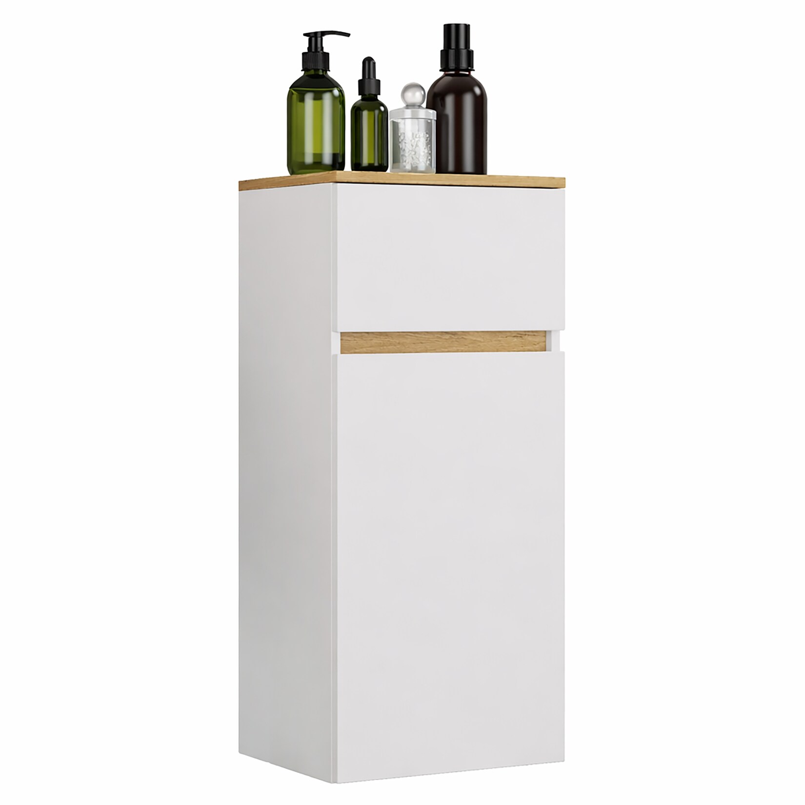 VCM Badhängeschrank, Badschrank mit Tür und Schublade – Badezimmerschrank hängend – H. 90 x B. 40 x T. 35 cm, Cosila