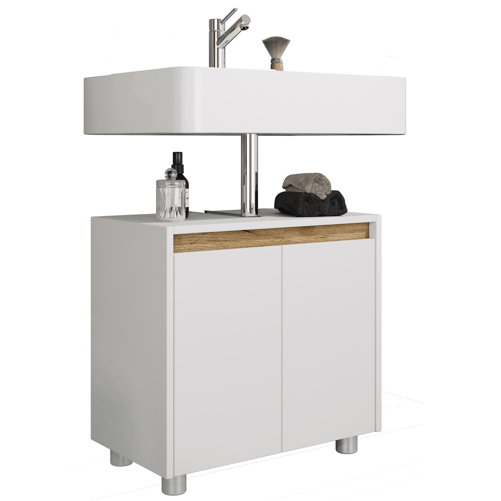 VCM Waschbeckenunterschrank, Holz Badschrank mit 2 Drehtüren, 55 x 57 x 33 cm, Badunterschrank Cosila | 04051814448928