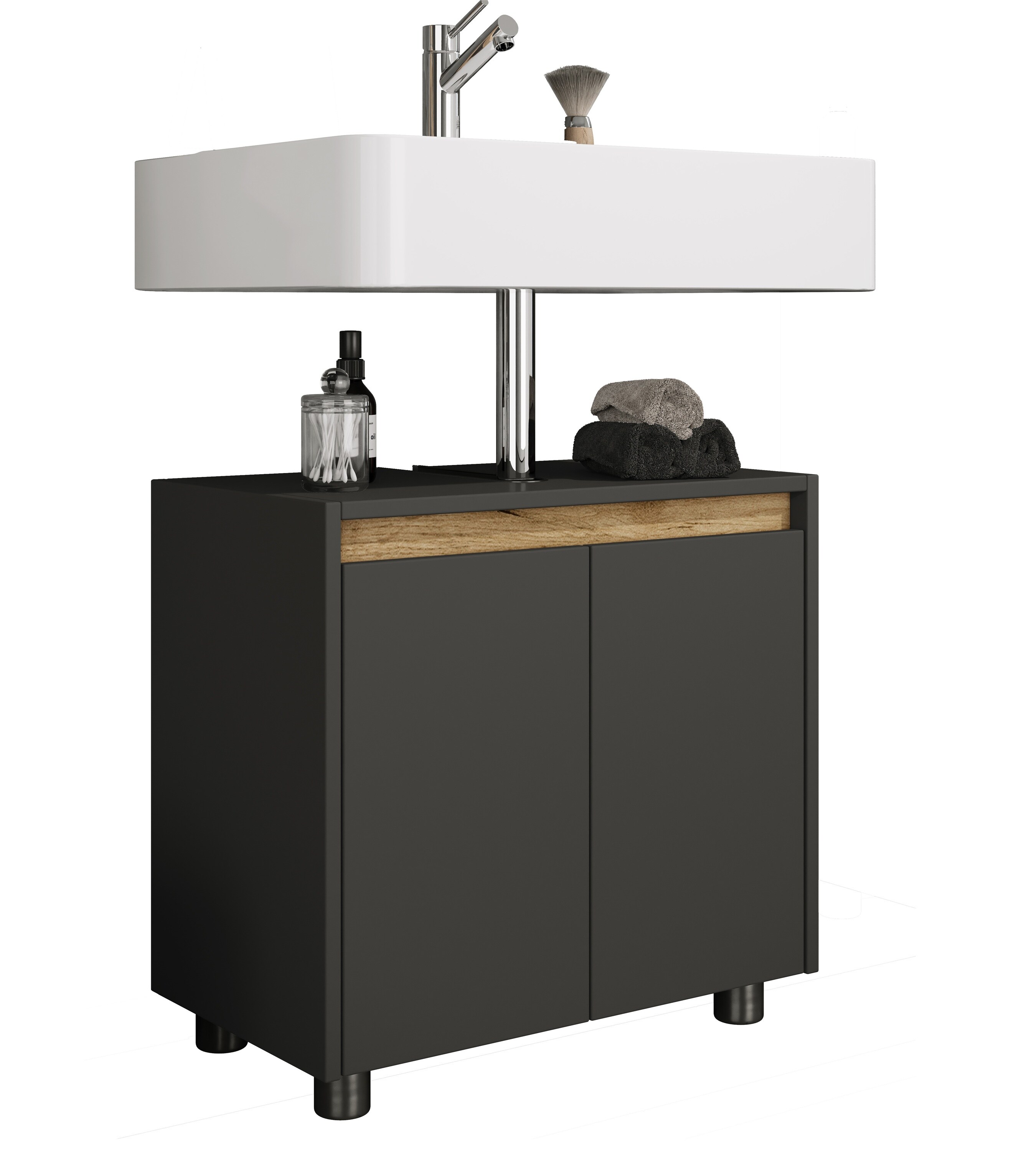 VCM Waschbeckenunterschrank, Holz Badschrank mit 2 Dreht&uuml;ren, H. 55 x B. 57 x T. 33 cm, Badunterschrank Cosila - Bild 1