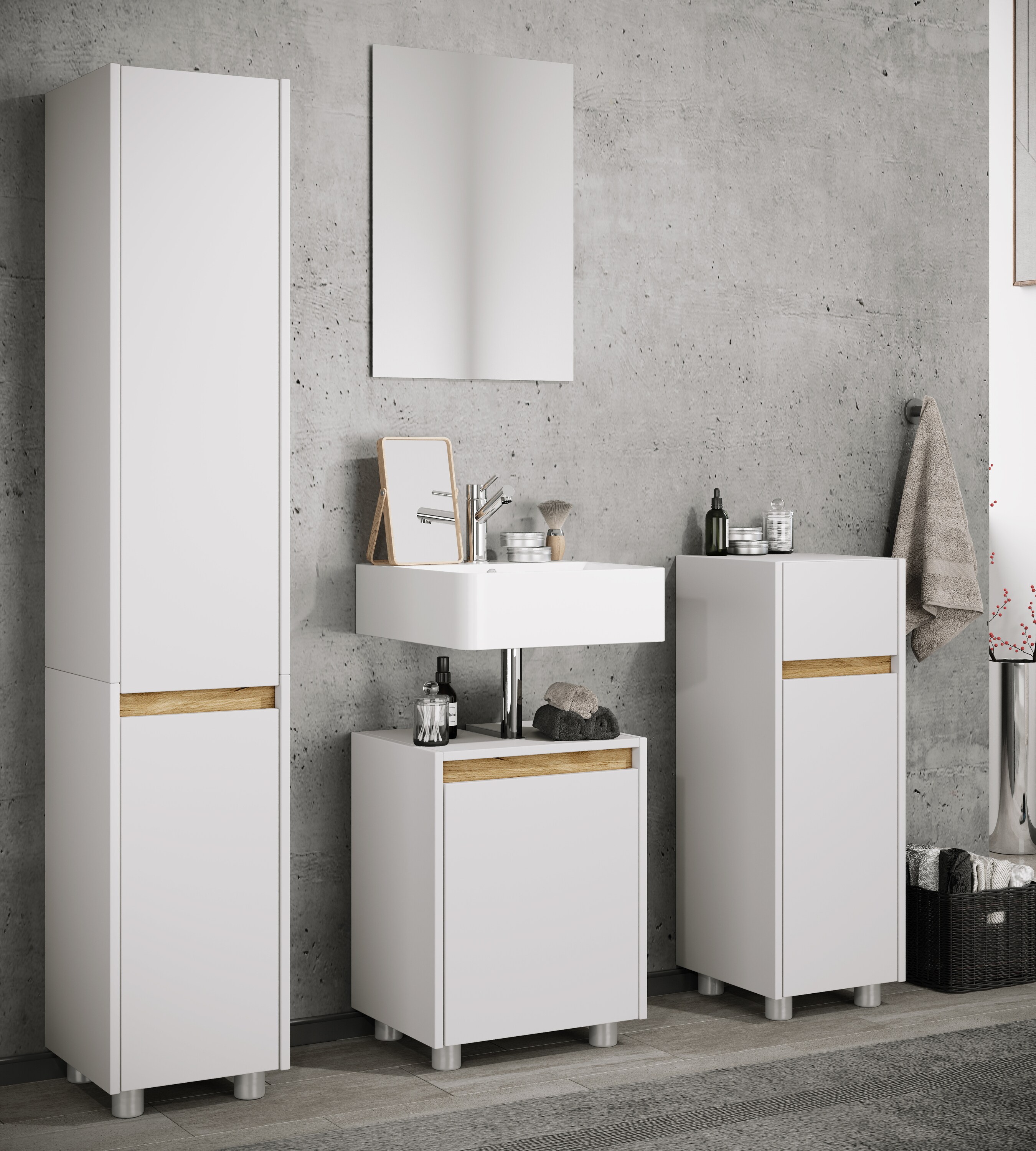 VCM Midischrank &ndash; schmaler Badschrank mit 1 Schublade und 1 Dreht&uuml;r, H. 85 x B. 30 x T. 32 cm, kompakte Aufbewahrung f&uuml;r Badezimmer, Badm&ouml;bel Schubladenkommode, Cosila - Bild 1