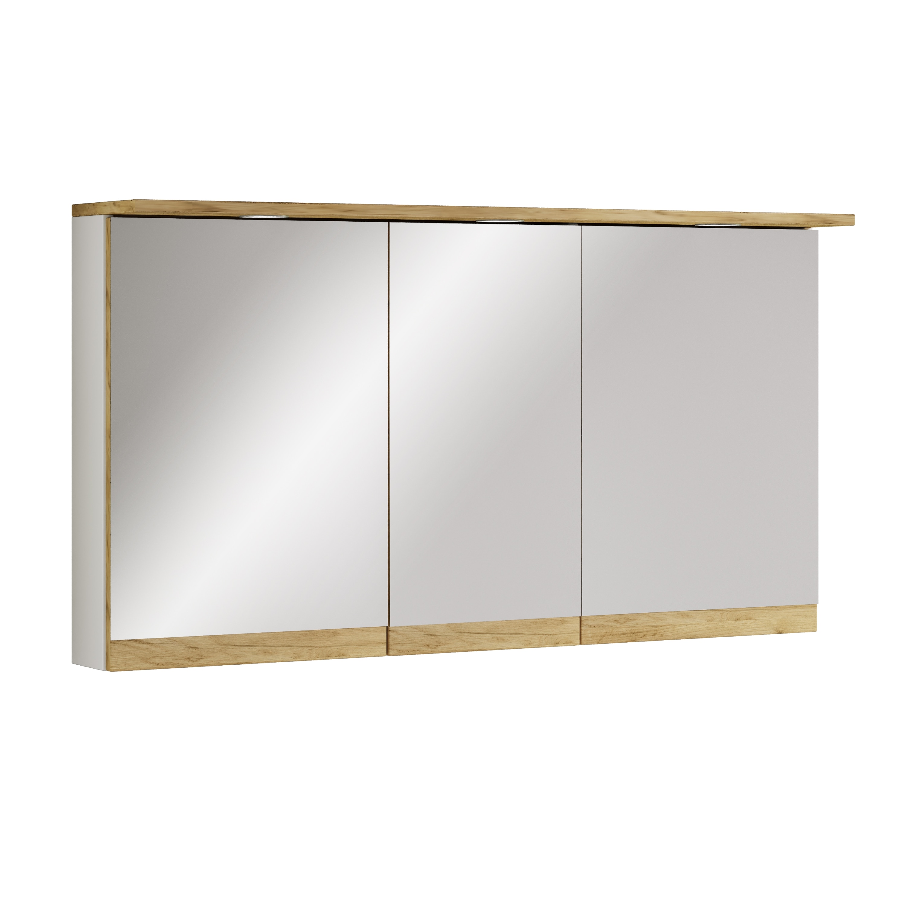 VCM Badspiegelschrank mit Beleuchtung und Steckdose &ndash; Spiegelschrank Bad mit 3 T&uuml;ren und 4 F&auml;chern &ndash; Badezimmerschrank h&auml;ngend &ndash; H. 59 x B. 110 x T. 23 cm, Cosila - Bild 1