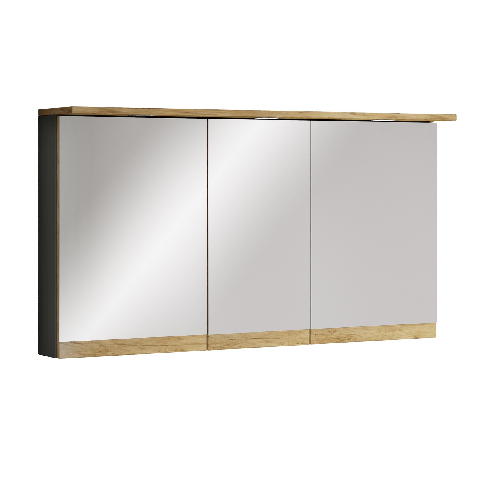 VCM Badspiegelschrank mit Beleuchtung und Steckdose – Spiegelschrank Bad mit 3 Türen und 4 Fächern – Badezimmerschrank hängend – H. 59 x B. 110 x T. 23 cm, Cosila
