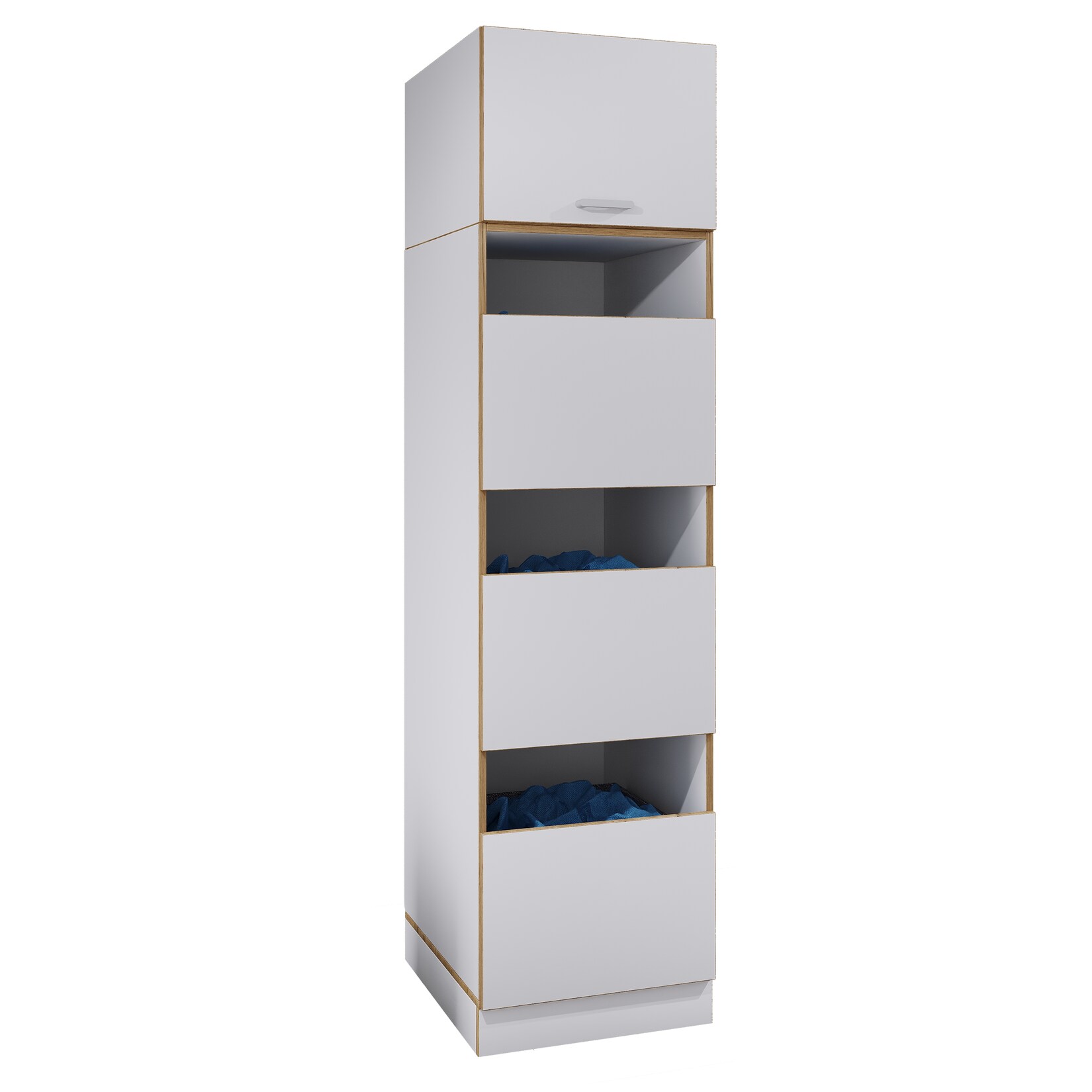 VCM Mehrzweck-Wäscheschrank , schmaler Stauraumschrank mit 4 Fächern & Drehtüren, Maße Haushaltsregal H. 200 x B. 50 x T. 60 cm, Rislo SD XXL