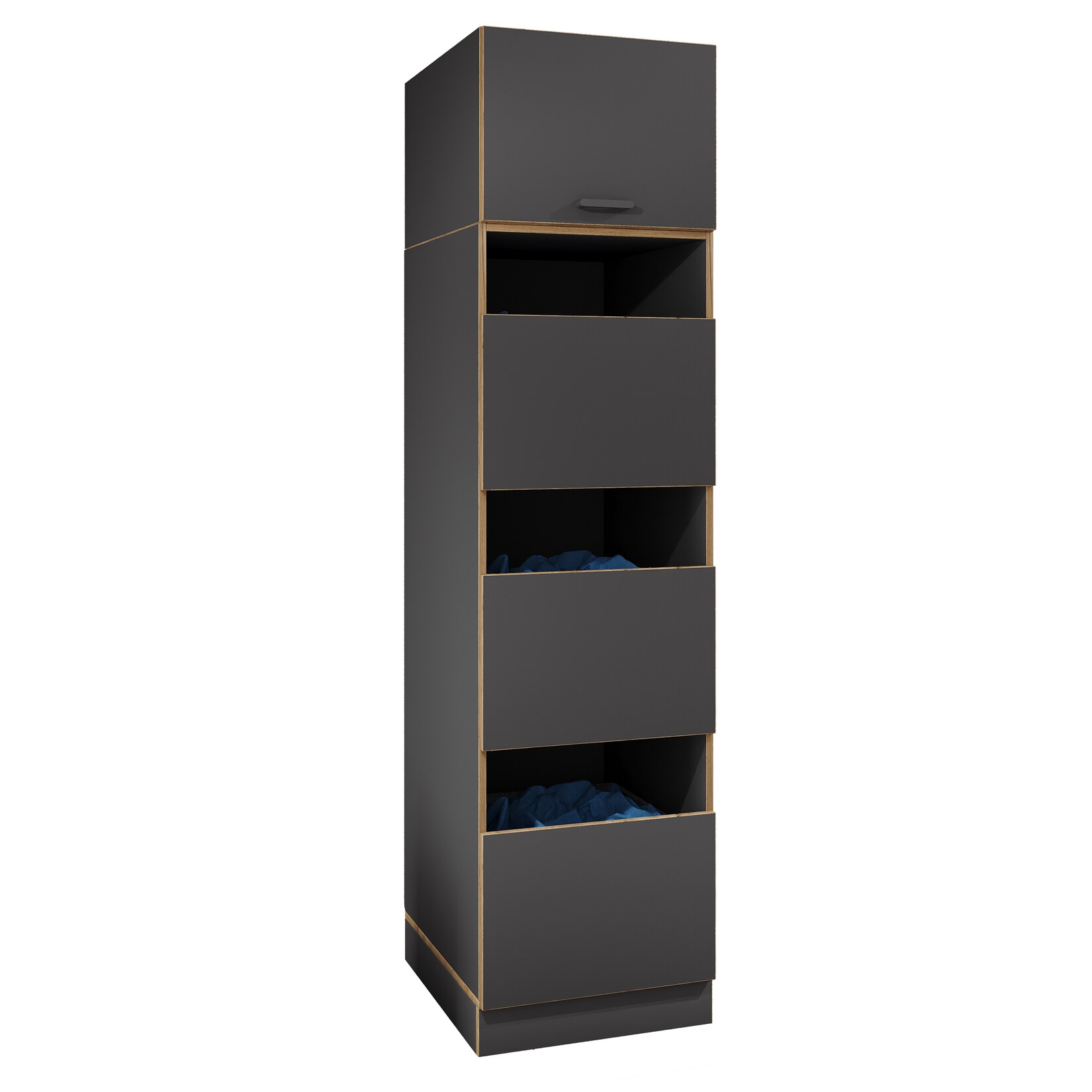 VCM Mehrzweck-Wäscheschrank , schmaler Stauraumschrank mit 4 Fächern & Drehtüren, Maße Haushaltsregal H. 200 x B. 50 x T. 60 cm, Rislo SD XXL