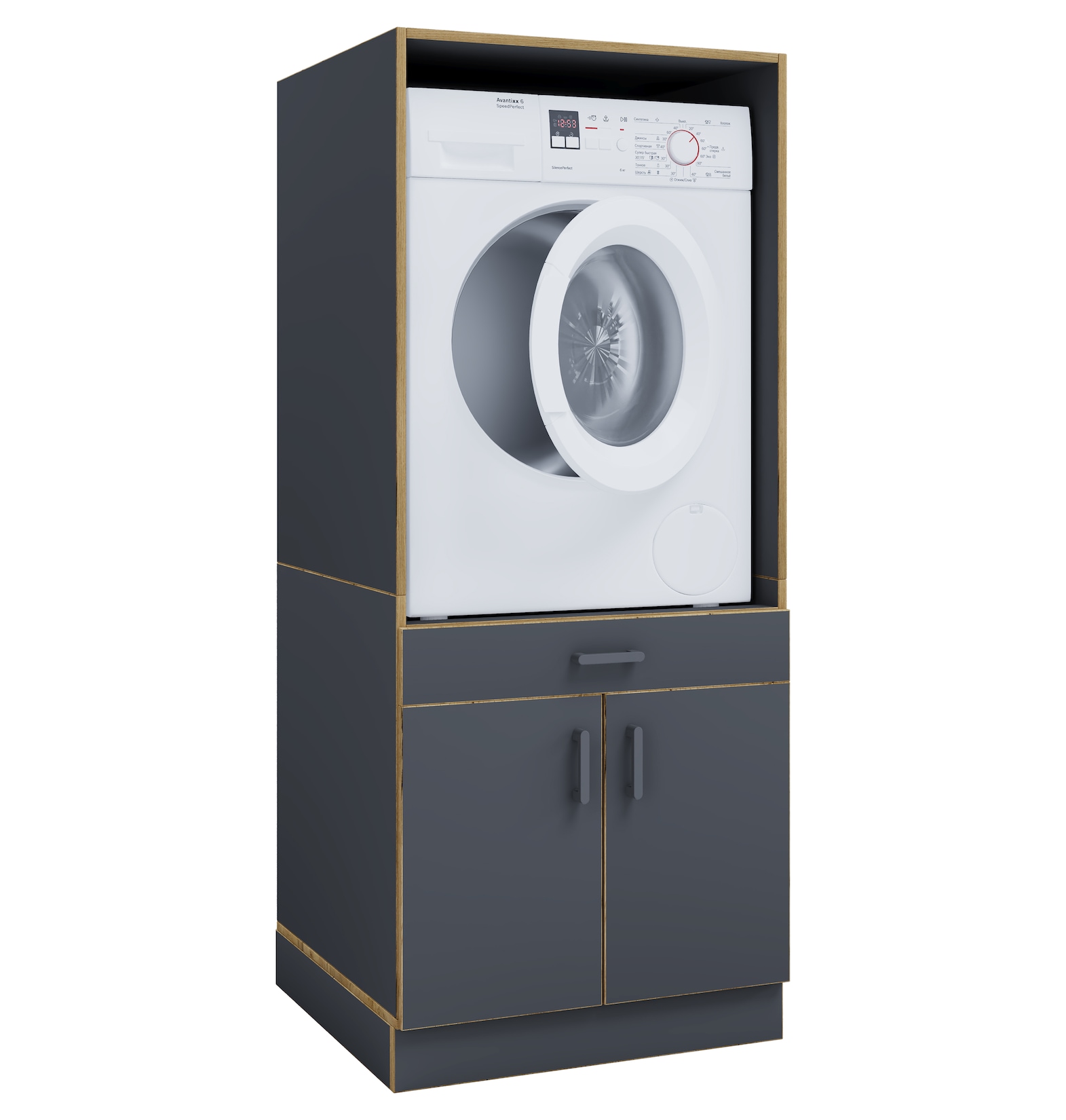 VCM Waschmaschinenschrank mit Unterschrank, Waschmaschinenumbau mit Stauraum hinter zwei Drehtüren und einer Schublade, Maße: Überbauschrank H. 162 x B. 67 x T. 68 cm, Rislo CL XL