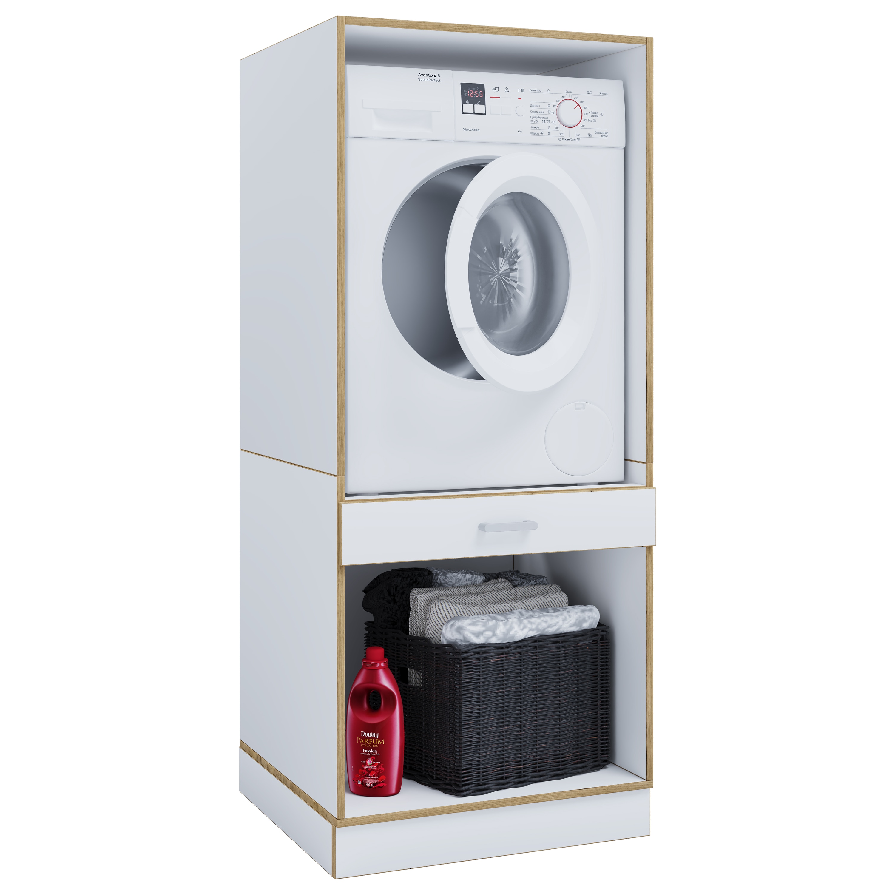 VCM Waschmaschinenschrank mit Unterschrank, Waschmaschinenumbau mit Stauraum hinter zwei Dreht&uuml;ren und einer Schublade, Ma&szlig;e: &Uuml;berbauschrank H. 162 x B. 67 x T. 68 cm, Rislo OP XL - Bild 1