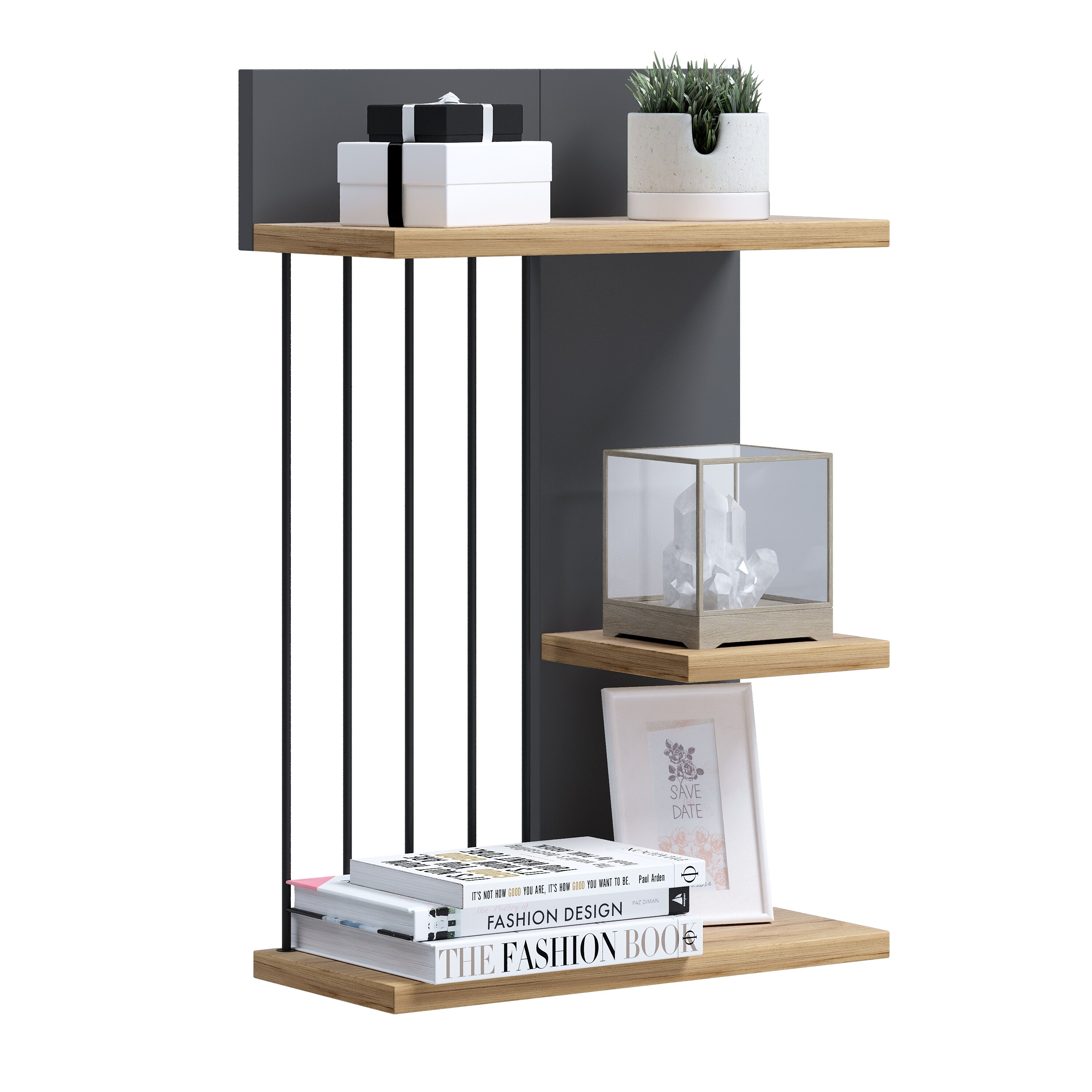 VCM Modernes H&auml;ngeregal aus Holz &ndash; platzsparendes Wandregal Dolira M, 60 x 40 x 19 cm, elegantes Aufbewahrungs- und B&uuml;cherregal f&uuml;r Wohnzimmer, B&uuml;ro & Flur - Bild 1