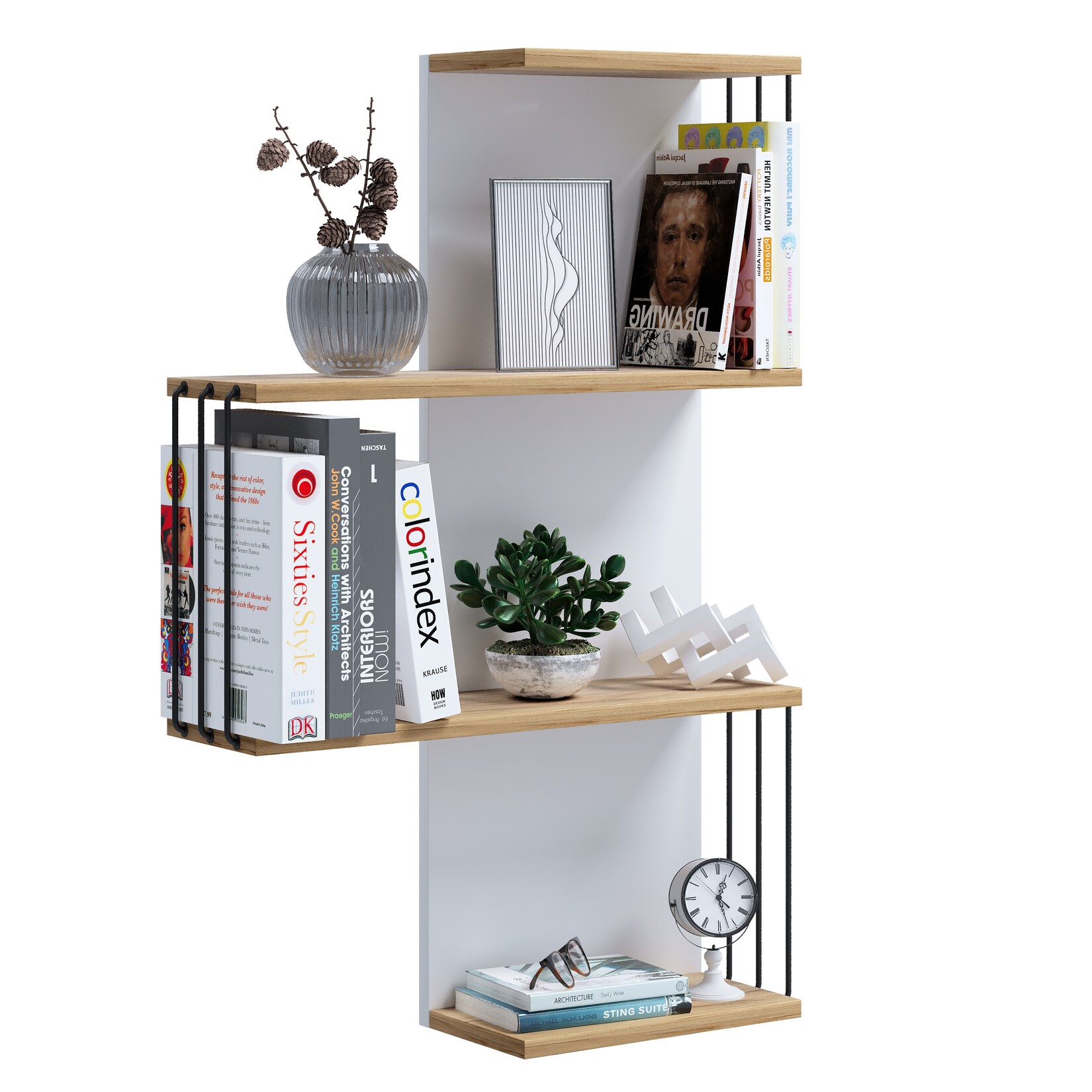 VCM Modernes Hängeregal aus Holz – platzsparendes Wandregal Dolira L, 98 x 68 x 19 cm, elegantes Aufbewahrungs- und Bücherregal für Wohnzimmer, Büro & Flur