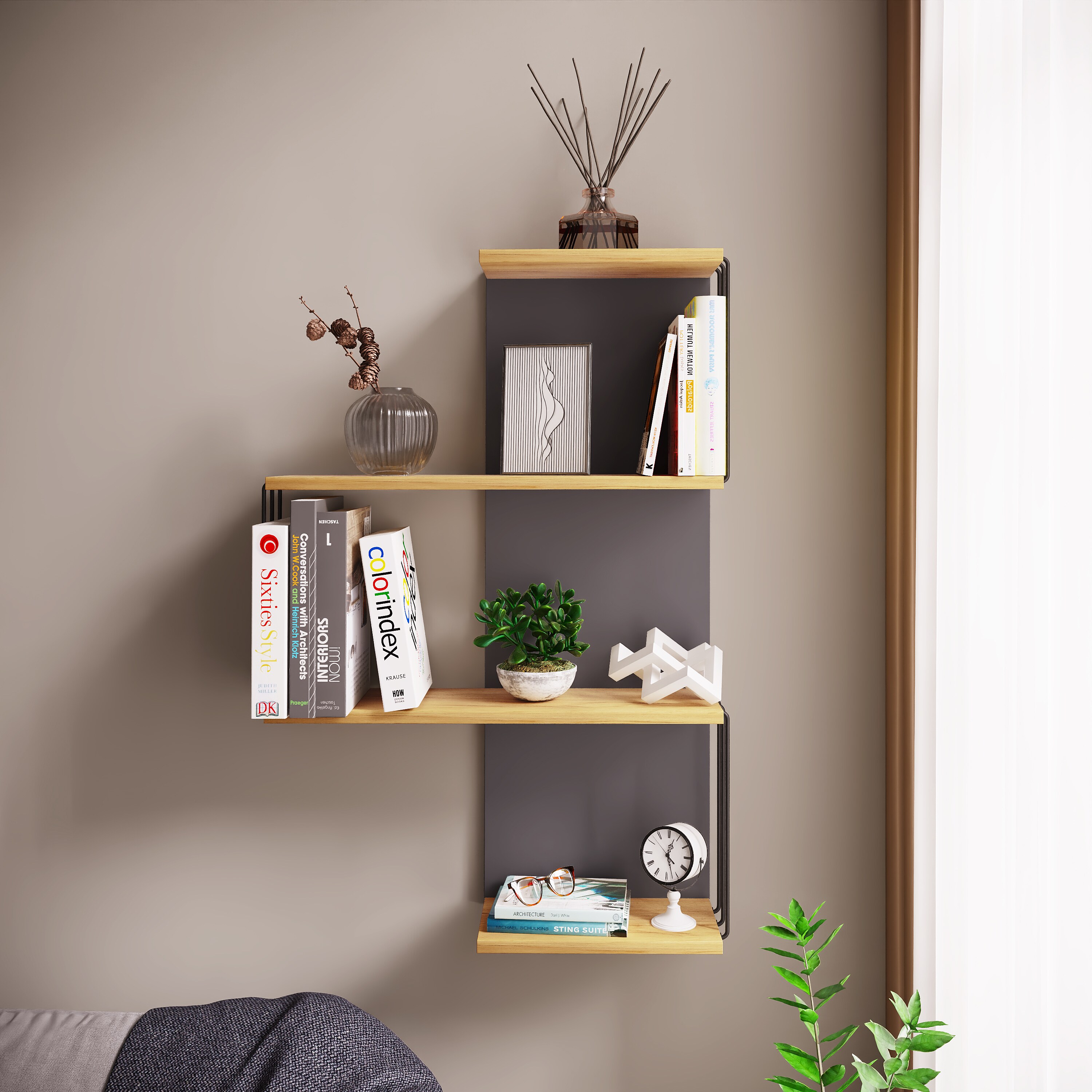 VCM Modernes H&auml;ngeregal aus Holz &ndash; platzsparendes Wandregal Dolira L, 98 x 68 x 19 cm, elegantes Aufbewahrungs- und B&uuml;cherregal f&uuml;r Wohnzimmer, B&uuml;ro & Flur - Bild 1