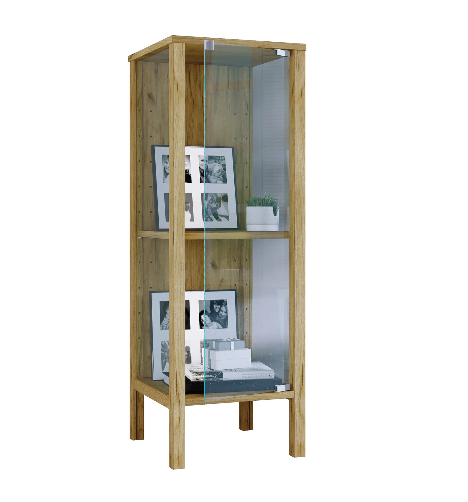VCM Glasvitrine stehend Jensol S – Vitrinenschrank mit ESG-Sicherheitsglas, moderne Standvitrine, Glasfront & Seitenteile, platzsparende Vitrine, ca. 98 x 33 x 35 cm