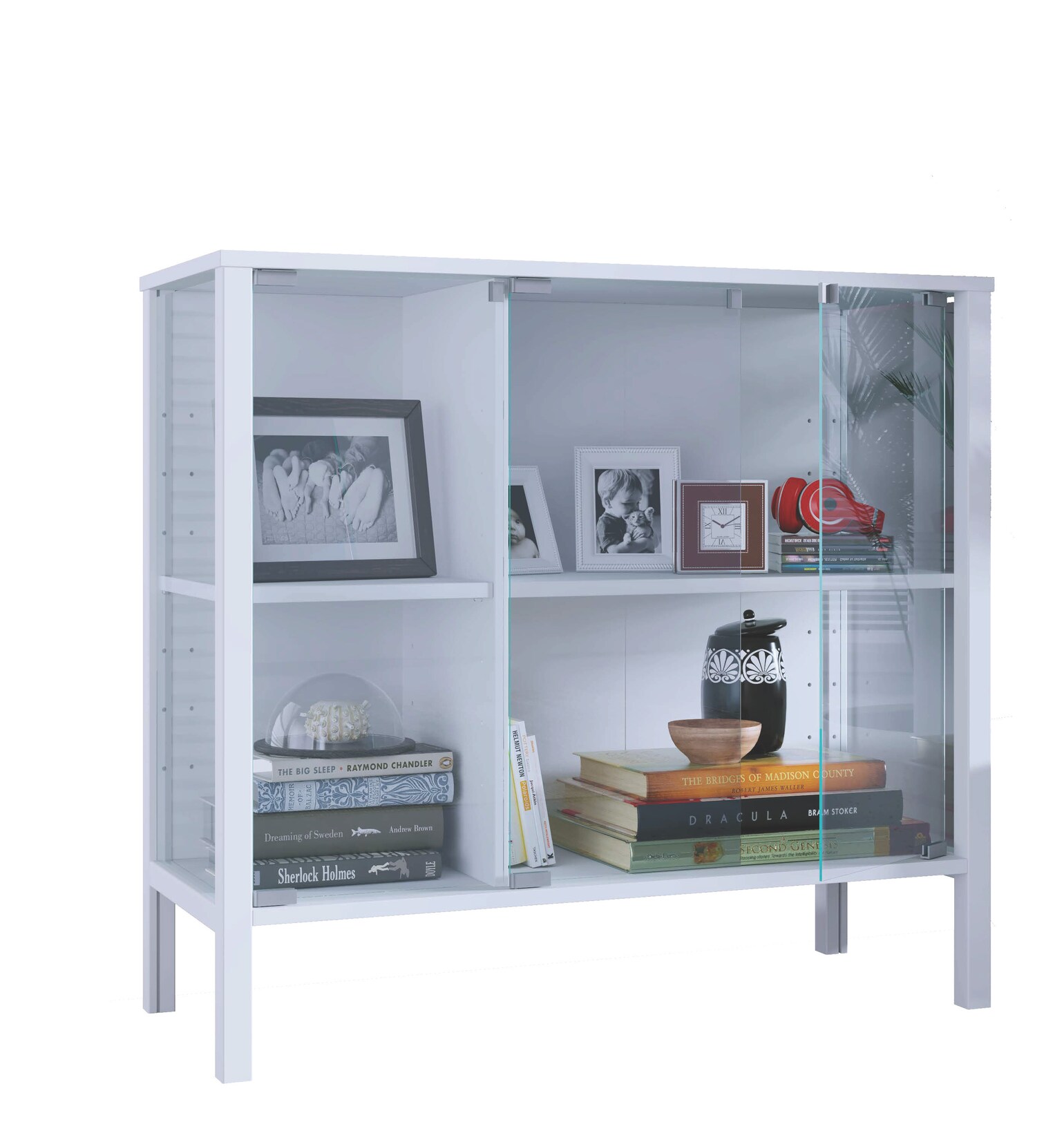VCM Glasvitrine stehend Jensol – breite Standvitrine mit ESG-Sicherheitsglas, Glasfront & Seitenteile, moderner Vitrinenschrank, Sideboard ca. 80 x 87 x 35 cm