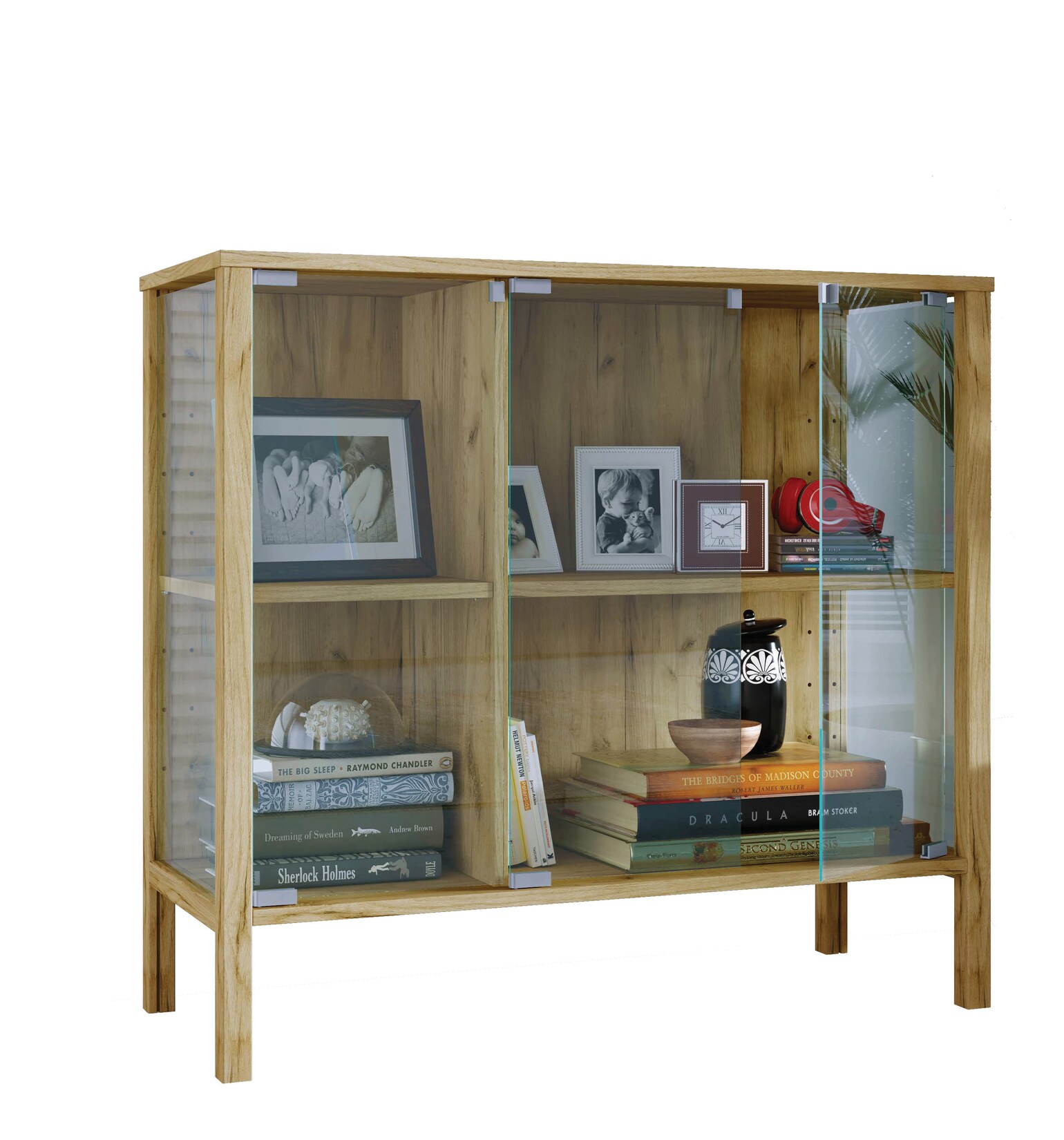 VCM Glasvitrine stehend Jensol – breite Standvitrine mit ESG-Sicherheitsglas, Glasfront & Seitenteile, moderner Vitrinenschrank, Sideboard ca. 80 x 87 x 35 cm