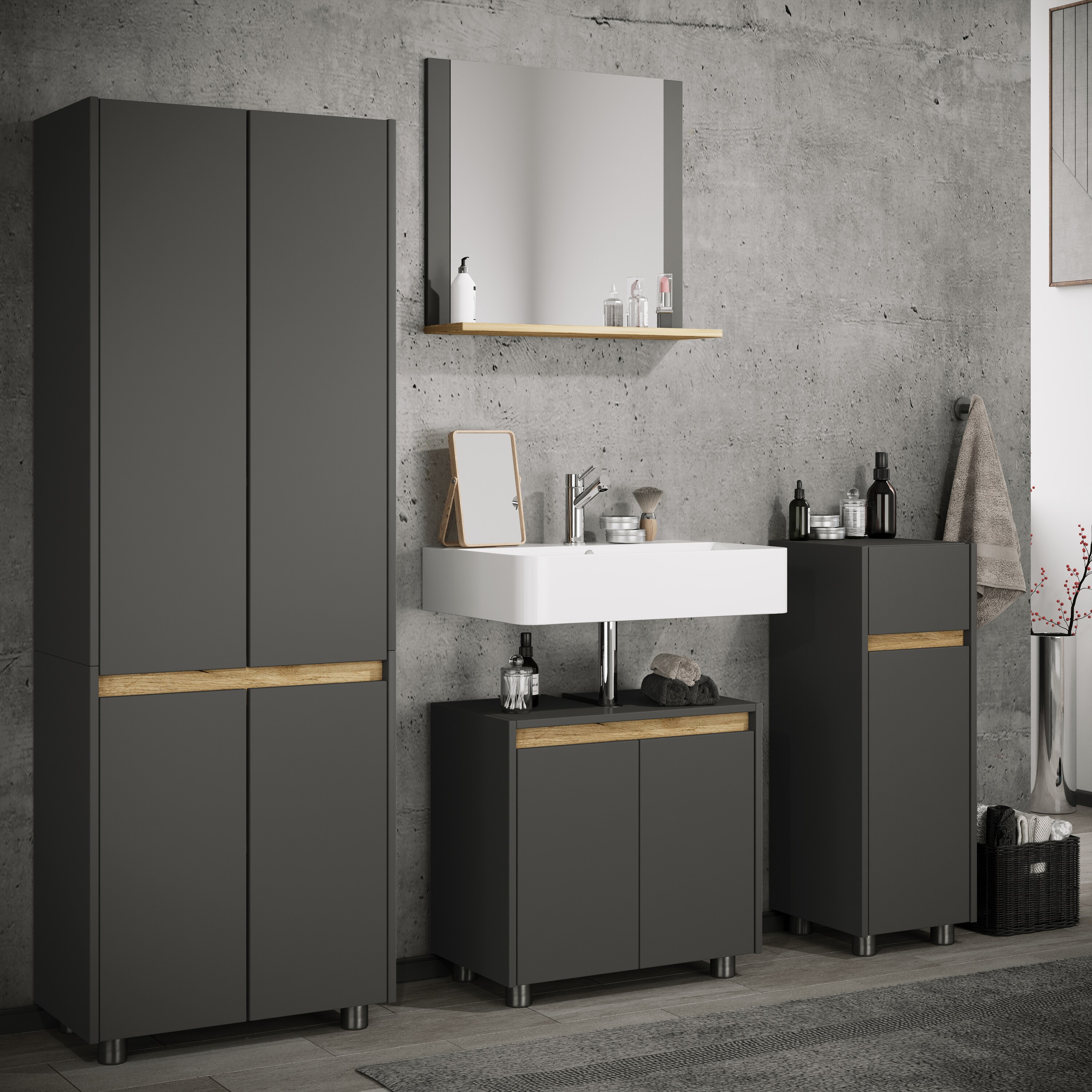 VCM Holz-Badezimmerschrank - Hochschrank mit zwei Dreht&uuml;ren und Schublade, Ma&szlig;e ca. H. 165 x B. 40 x T. 33 cm, robustes Badm&ouml;bel f&uuml;r mehr Stauraum, Cosila - Bild 1