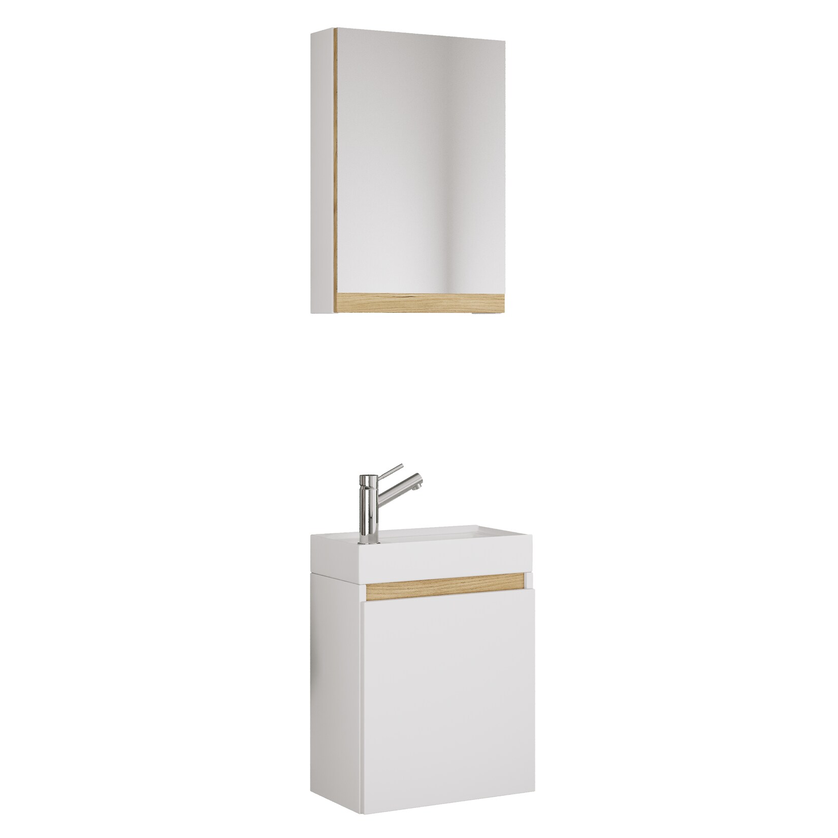 VCM 3-tlg. Gäste-WC Set mit Waschbecken und Spiegelschrank – platzsparender Gästewaschtisch mit Stauraum – Maße Unterschrank: H. 55 x B. 41 x T. 22 cm, Spiegel H. 58 x B. 40 x T. 13 cm Cosila