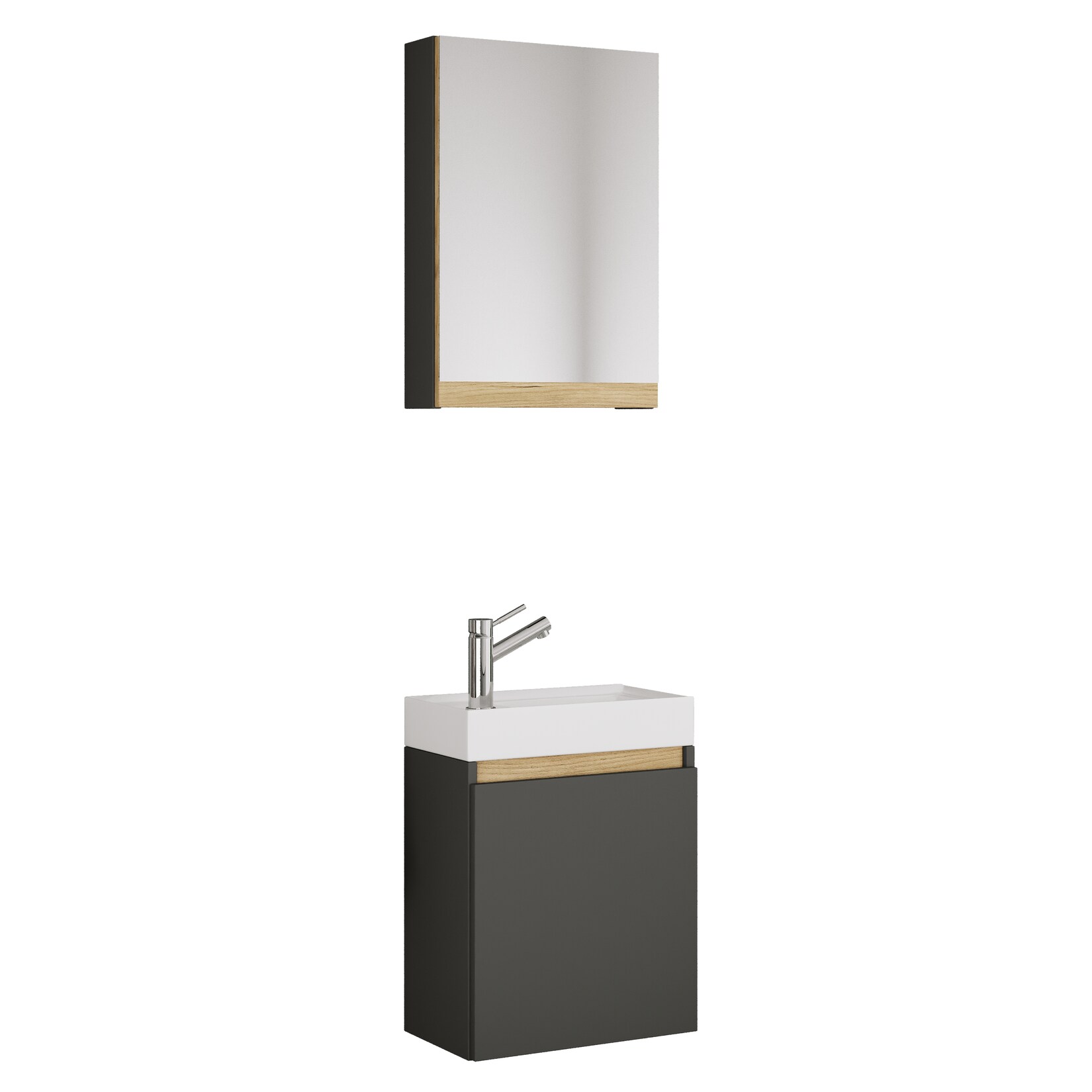 VCM 3-tlg. Gäste-WC Set mit Waschbecken und Spiegelschrank – platzsparender Gästewaschtisch mit Stauraum – Maße Unterschrank: H. 55 x B. 41 x T. 22 cm, Spiegel H. 58 x B. 40 x T. 13 cm Cosila