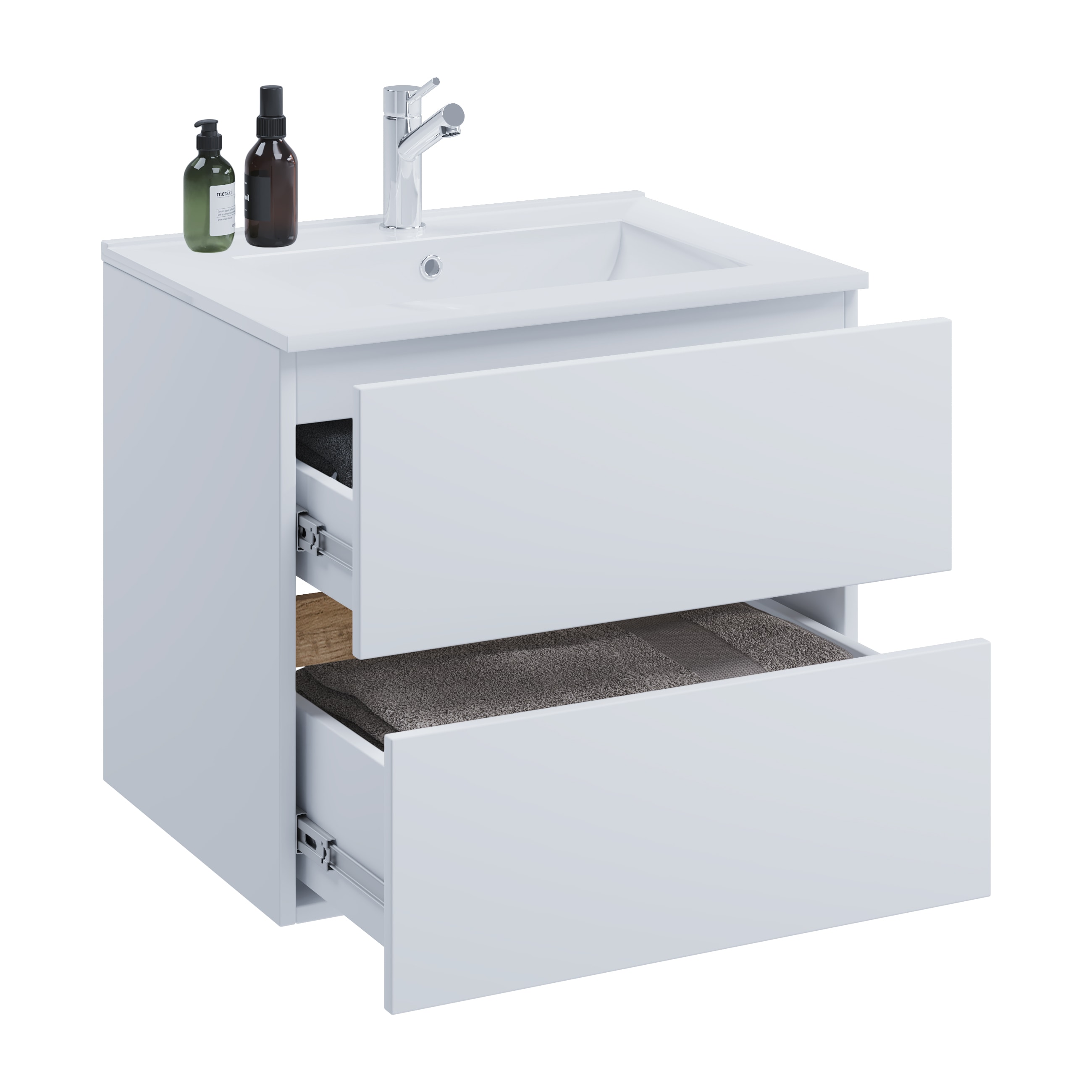 VCM 2-tlg. Waschtisch mit Keramikbecken, Badschrank mit 2 Softclose-Schubladen, Ma&szlig;e Waschplatz Set: H. 51 x B. 61 x T. 47 cm, Cosila-I - Bild 1