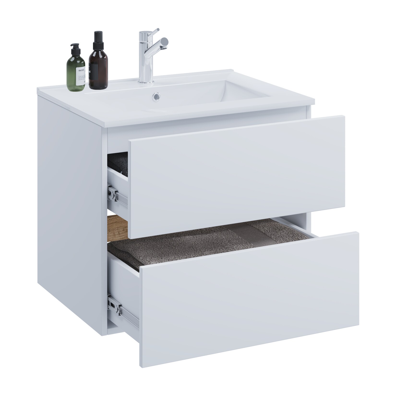 VCM 2-tlg. Waschtisch mit Keramikbecken, Badschrank mit 2 Softclose-Schubladen, Maße Waschplatz Set: H. 51 x B. 61 x T. 47 cm, Cosila-I
