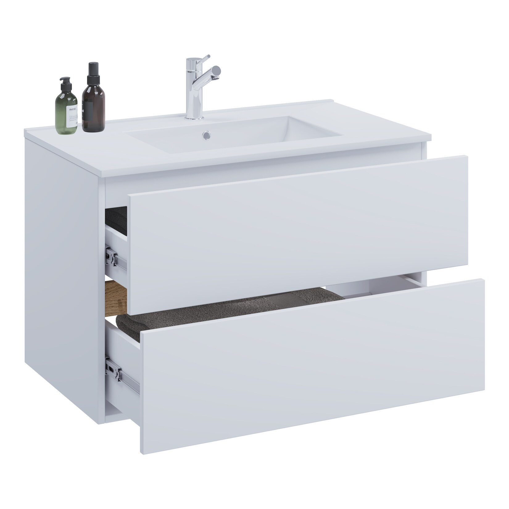 VCM 2-tlg. Waschtisch mit Keramikbecken, Badschrank mit 2 Softclose-Schubladen, Maße Waschplatz Set: H. 51 x B. 81 x T. 47 cm, Cosila-I