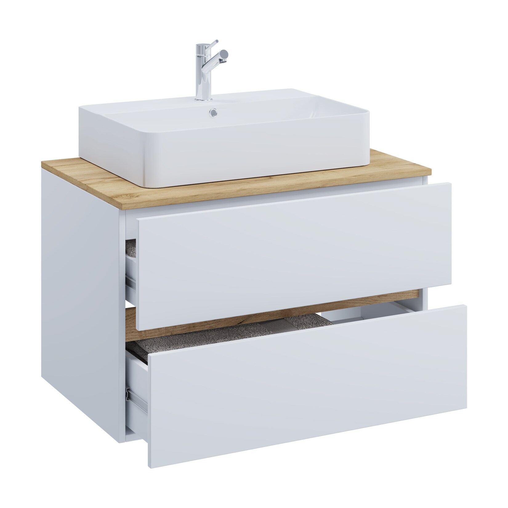 VCM 2-tlg. Waschtisch mit Keramik Aufsatzbecken, Badschrank mit 2 Softclose-Schubladen, Maße Waschplatz Set: H. 51 x B. 80 x T. 47 cm, Cosila-A
