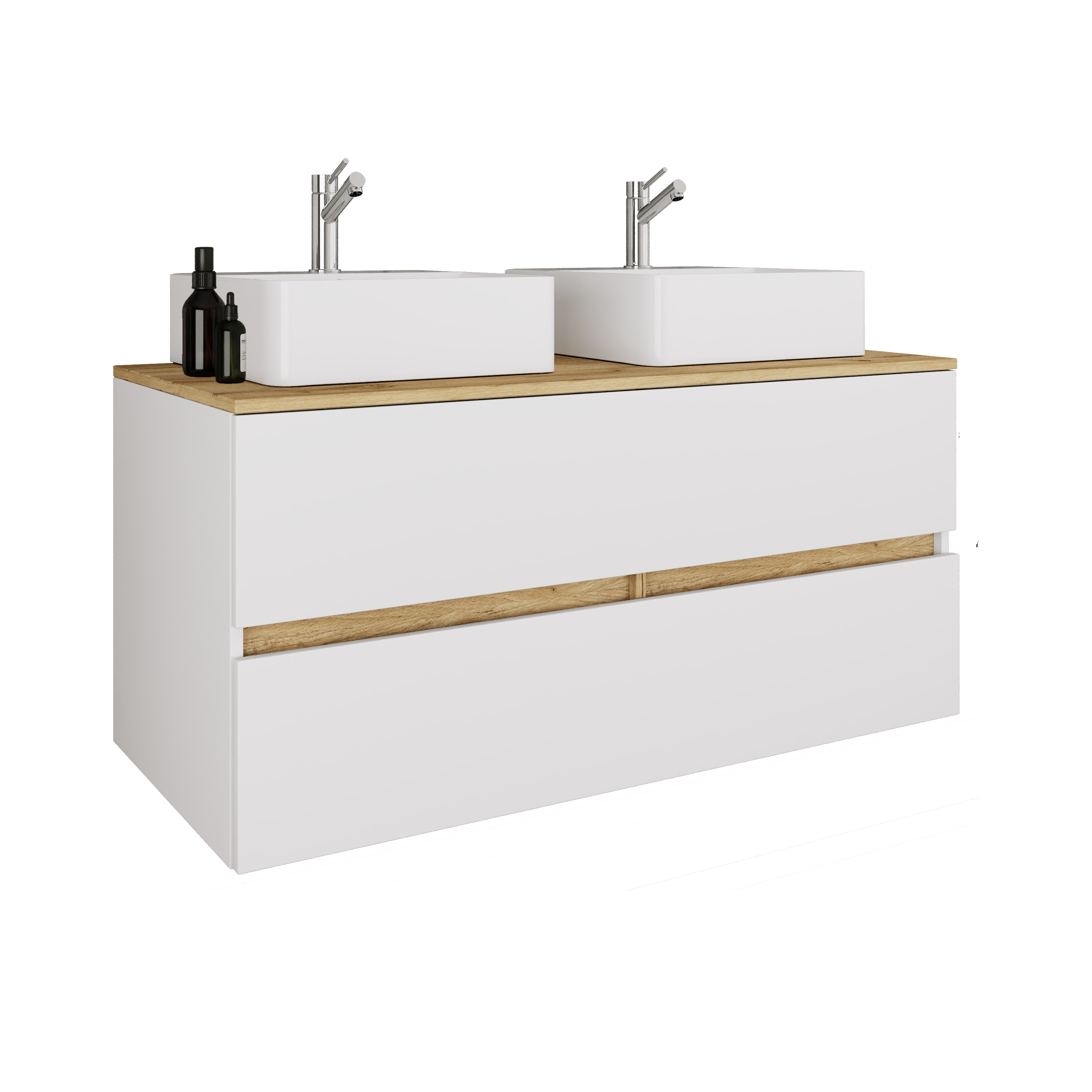 VCM 3-tlg. Doppelwaschtisch Cosila mit 2 Keramikbecken &ndash; Badschrank mit 2 Softclose-Schubladen, Ma&szlig;e Waschplatz Set: H. 51 x B. 111 x T. 51 cm, Cosila-A - Bild 1