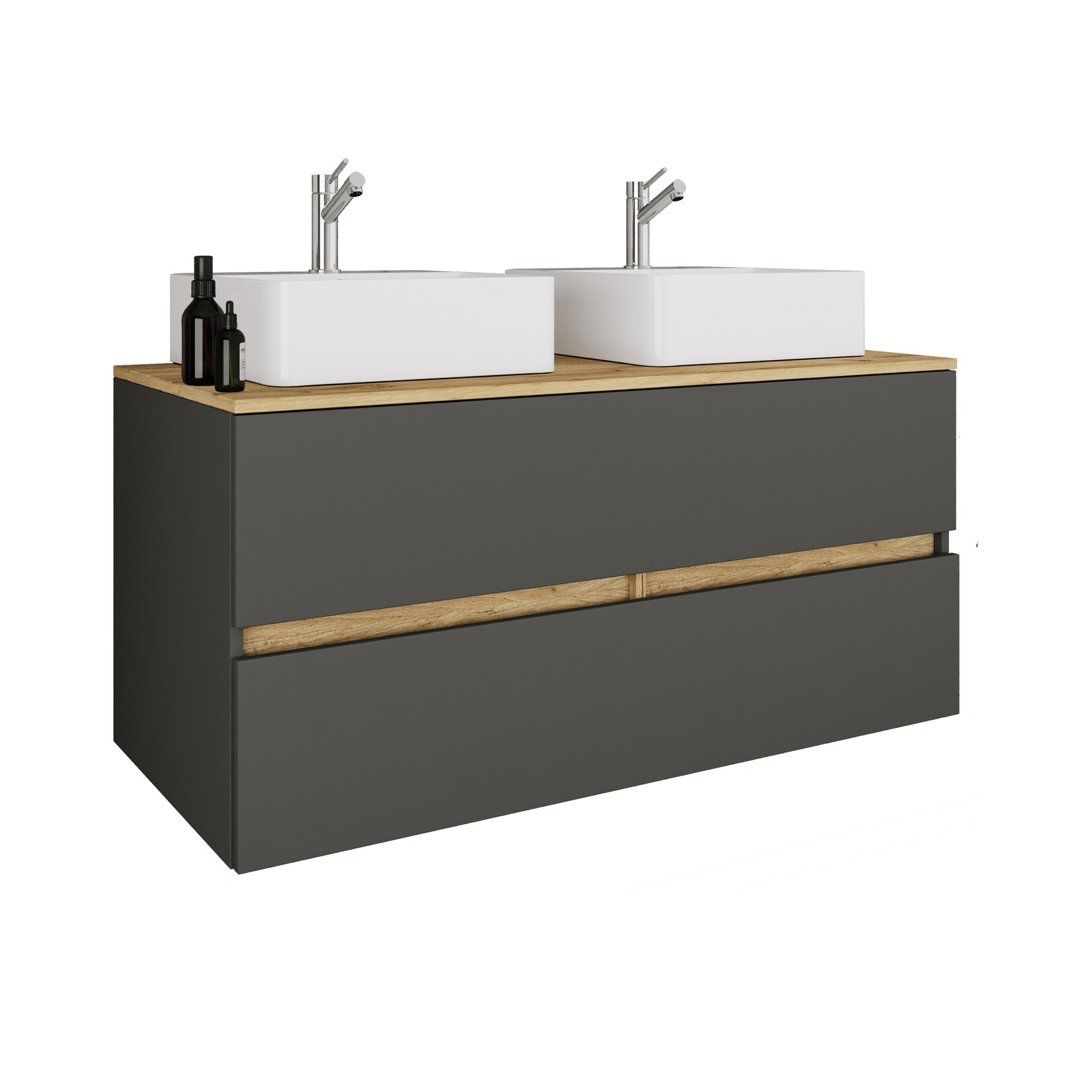 VCM 3-tlg. Doppelwaschtisch Cosila mit 2 Keramikbecken – Badschrank mit 2 Softclose-Schubladen, Maße Waschplatz Set: H. 51 x B. 111 x T. 51 cm, Cosila-A