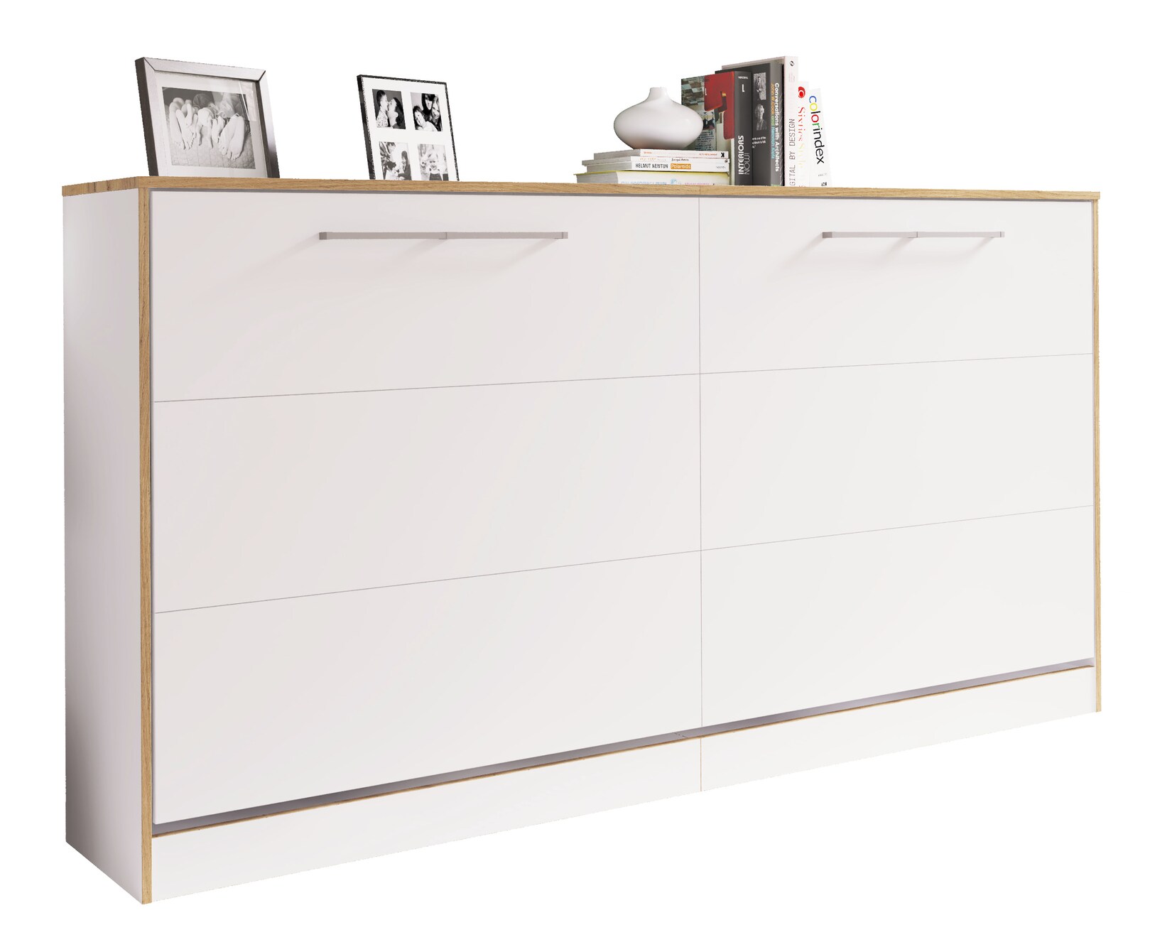 VCM Schrankbett 180×200 cm, Wandklappbett horizontal mit Lattenrost, Bettschrank H. 114 x B. 213 x T. 43 cm, Kommode Smalu | 04051814450853