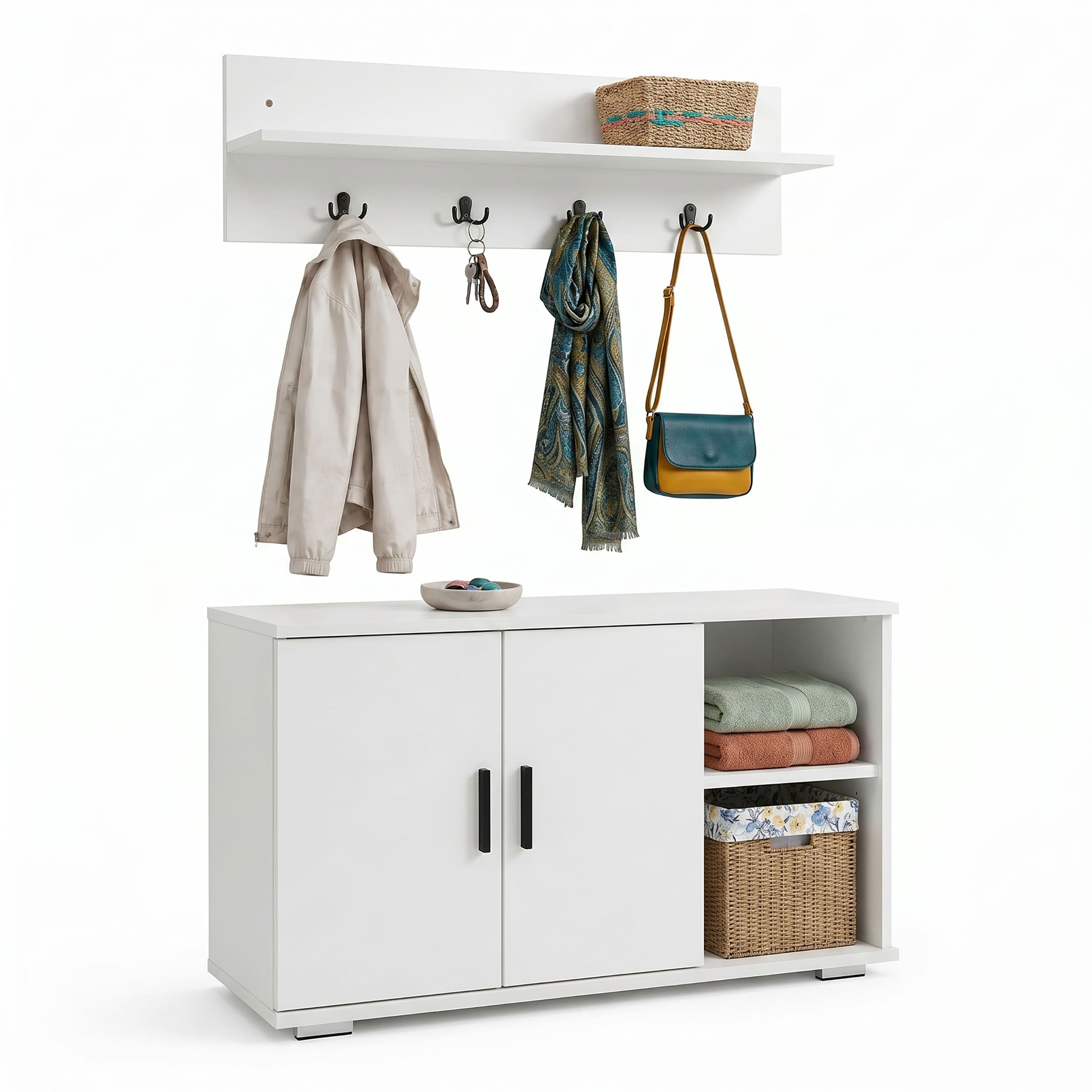 VCM Diele Garderoben Set mit Schuhschrank Sitzbank, Wandgarderobe & Hut Ablage - Gados L - Bild 1