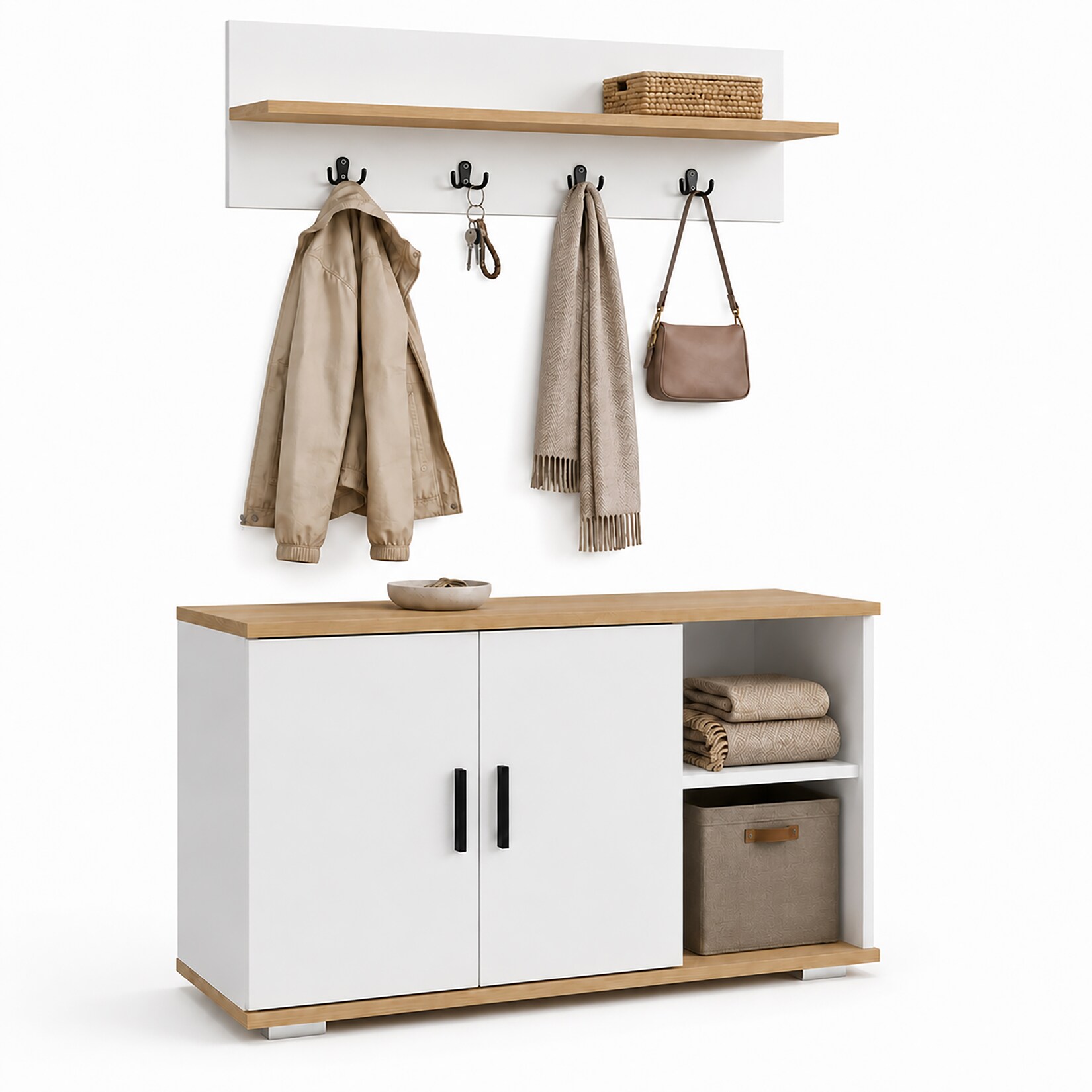 VCM Diele Garderoben Set mit Schuhschrank Sitzbank, Wandgarderobe & Hut Ablage - Gados L