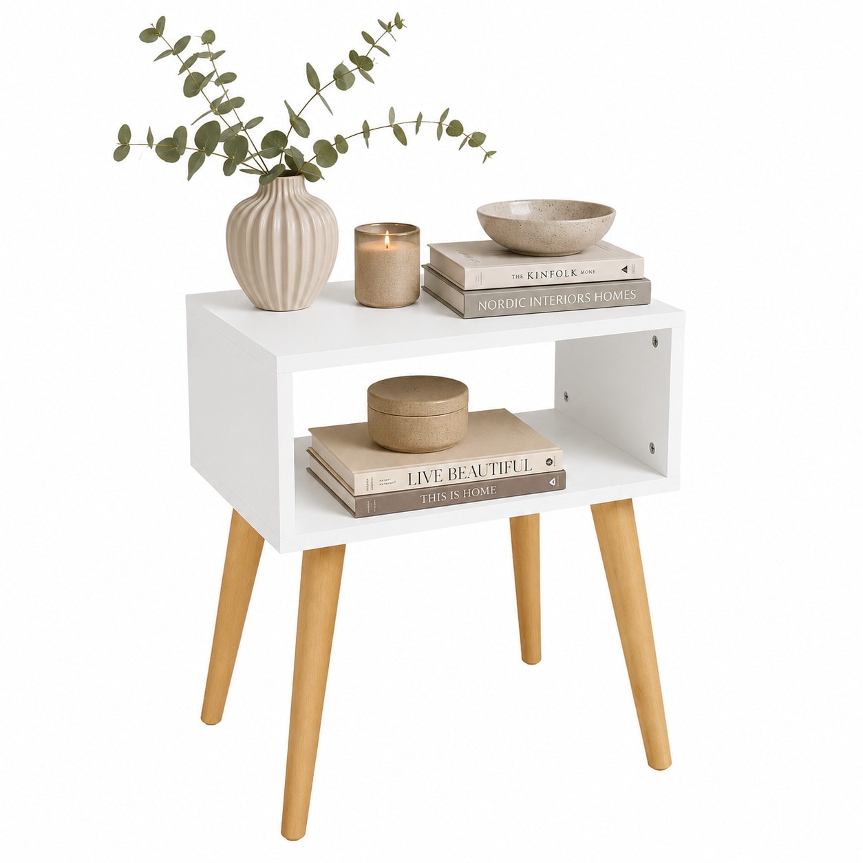 VCM Beistelltisch Nachttisch mit offenem Ablagefach, 45 x 30 x 56 cm, Holzoptik, modernes Retro-Design - Singol  M - Bild 1