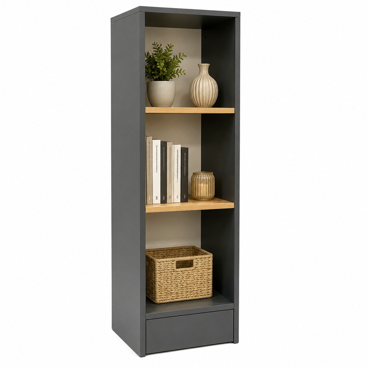 VCM Bücherregal für Aktenordner, Büroregal mit 3 Fächern, H. 114 x B. 38 x 30 cm, Standregal für Büro und Homeoffice - Dilos
