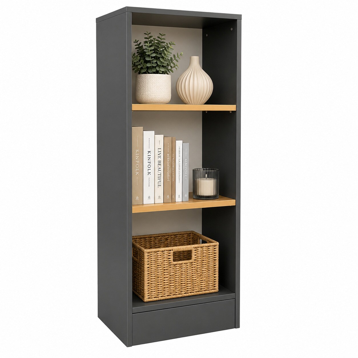 Bücherregal für Aktenordner, Büroregal mit 3 Fächern, H. 114 x B. 52 x 30 cm, Standregal für Büro und Homeoffice - Dilos