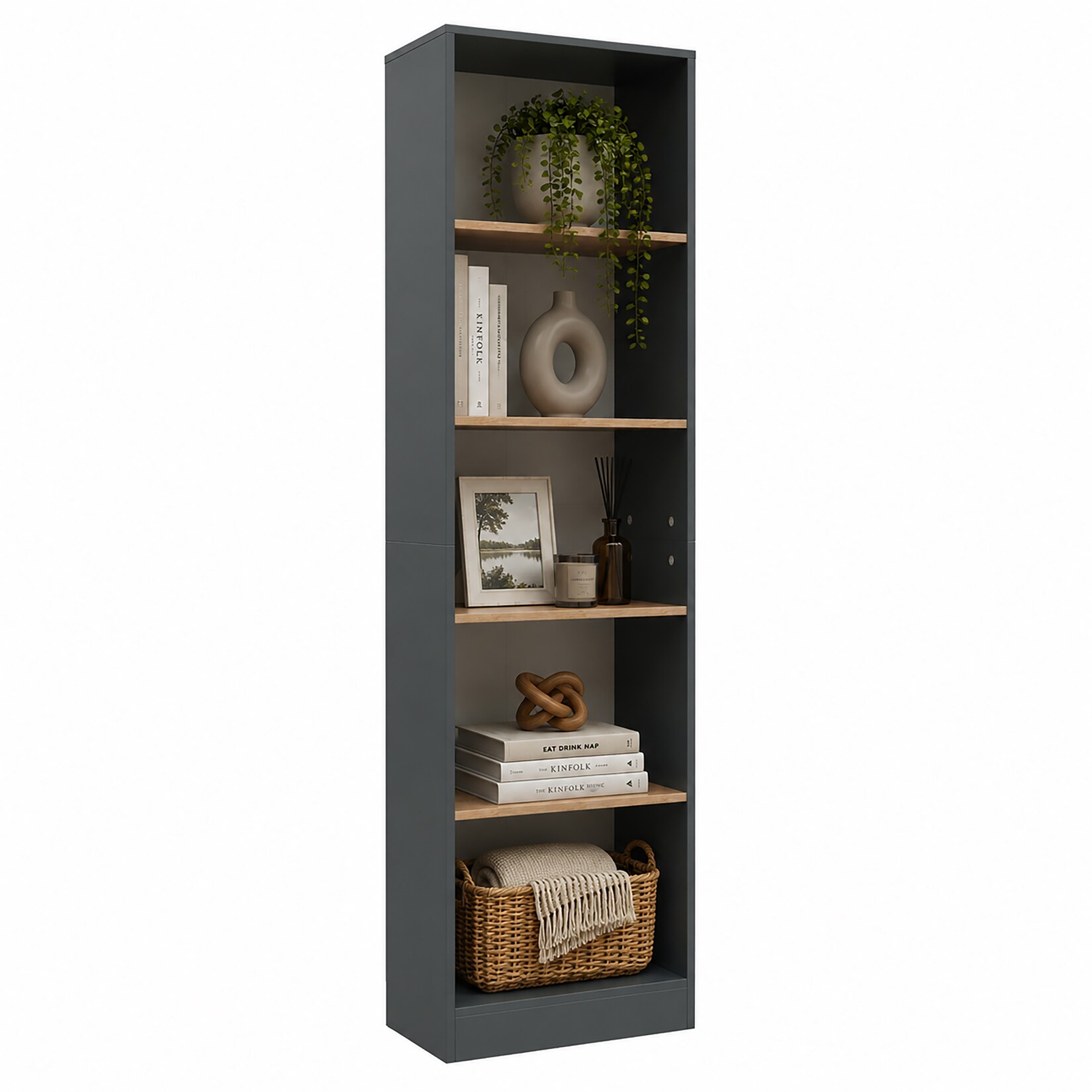 VCM Bücherregal für Aktenordner, Büroregal mit 5 Fächern, H. 183 x B. 52 x T. 30 cm, Standregal für Homeoffice und Büro - Dilos