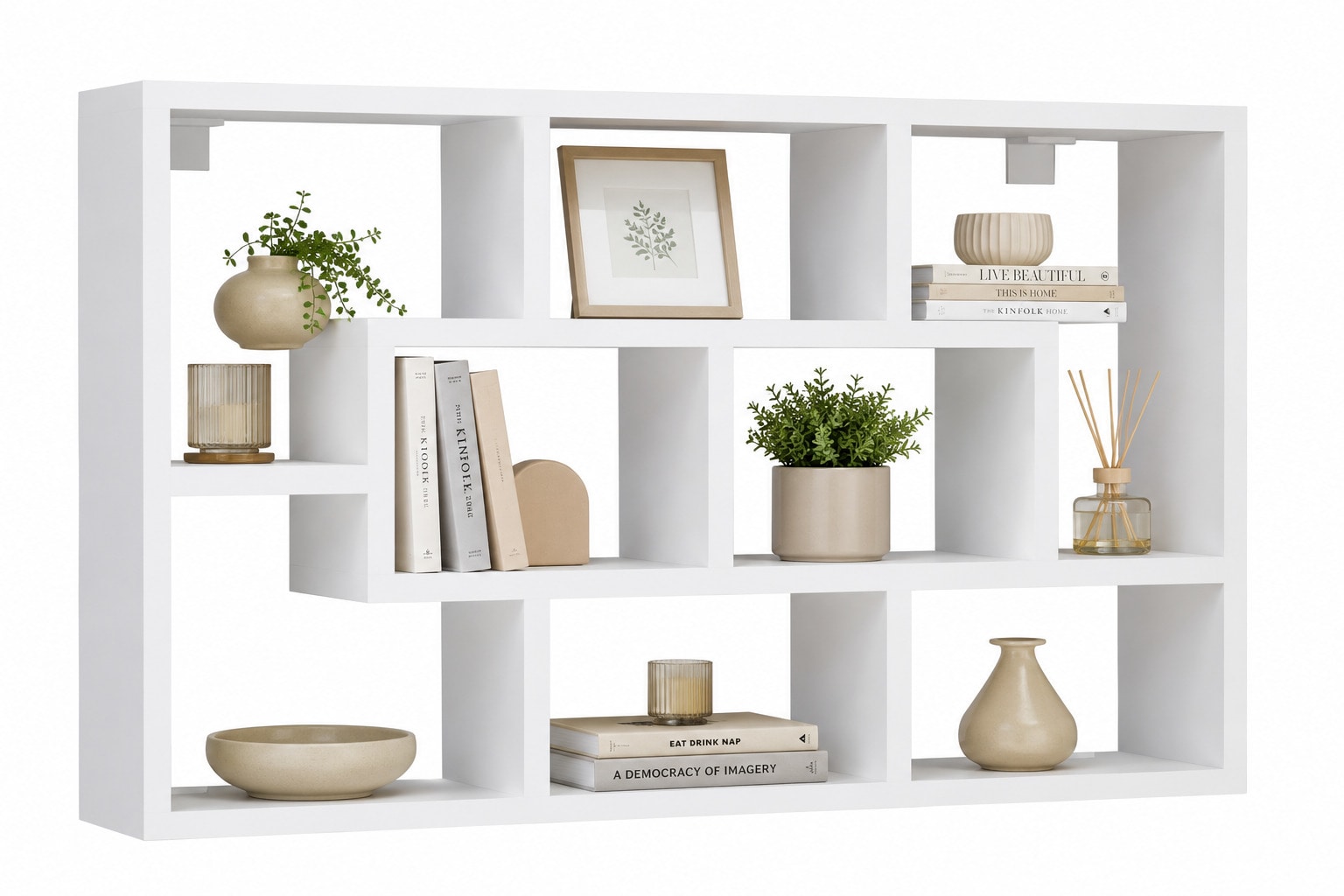 VCM Wandregal mit 10 F&auml;chern, H&auml;ngeregal 85 x 48 x 16 cm, B&uuml;cherregal und Dekoregal f&uuml;r Wohnzimmer, B&uuml;ro und Flur - Opila - Bild 1