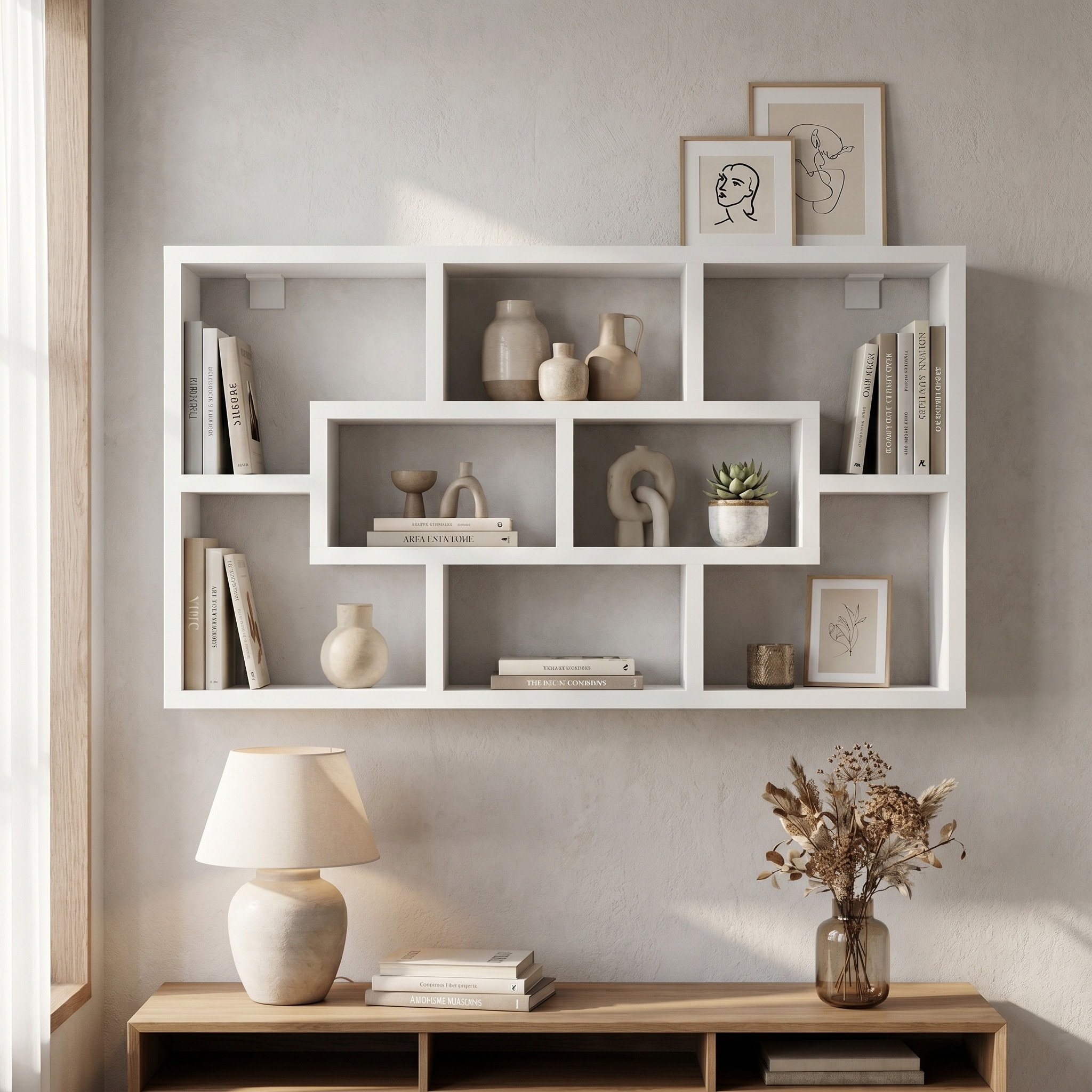 VCM Wandregal mit 10 Fächern, Hängeregal 85 x 48 x 16 cm, Bücherregal und Dekoregal für Wohnzimmer, Büro und Flur