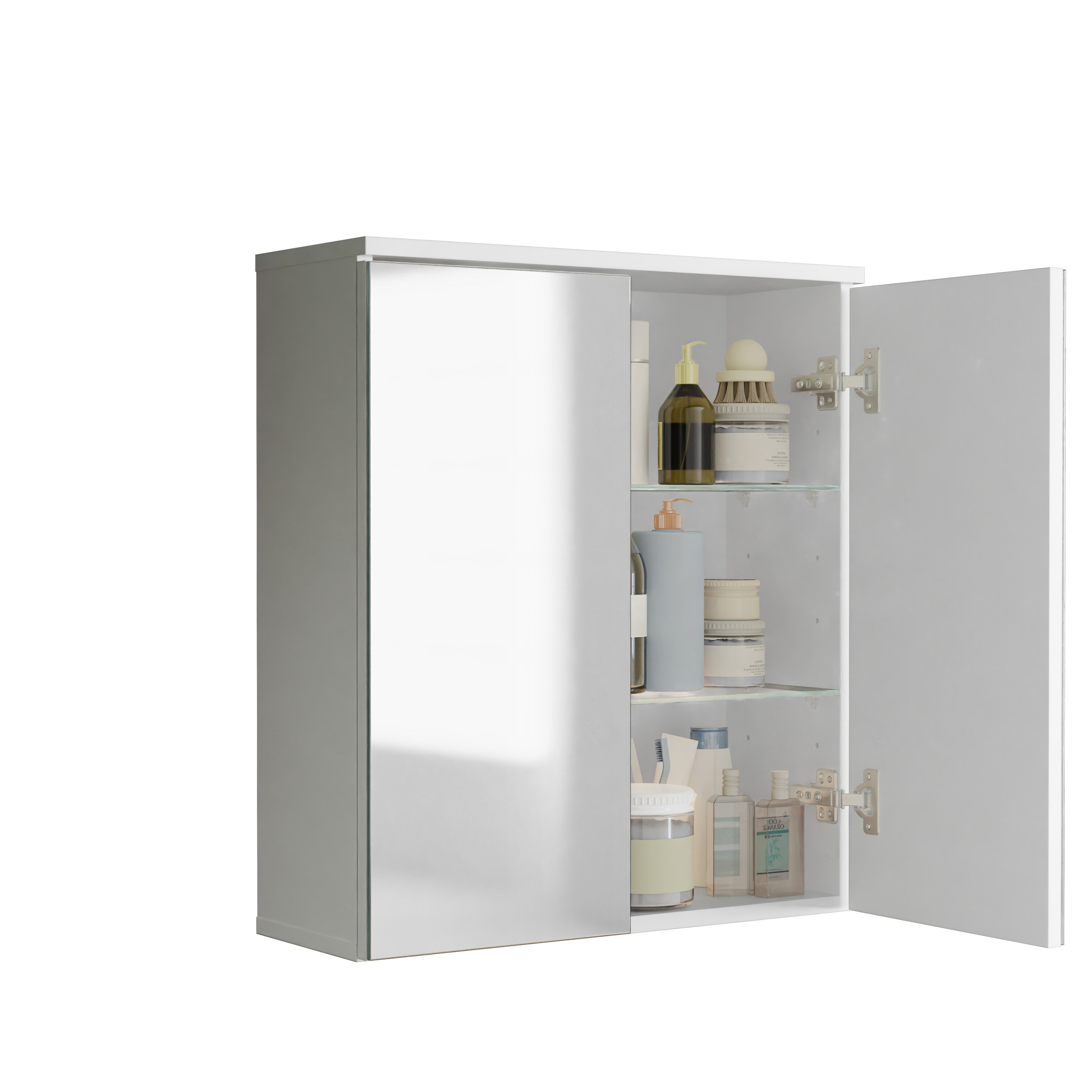 VCM Badschrank - zeitloser Spiegelschrank mit ausreichend Stauraum, Ma&szlig;e ca. H. 61 x B. 54 x T. 20 cm, praktische Aufbewahrungsl&ouml;sung f&uuml;r das Badezimmer, Flonali - Bild 1