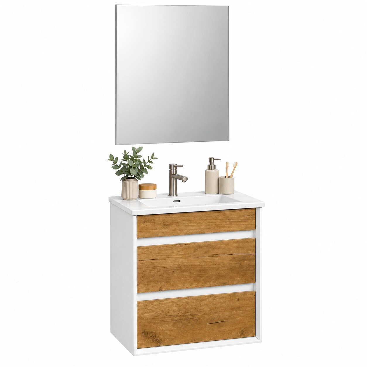 VCM 3-tlg Set, Waschplatz f&uuml;r G&auml;ste WC, schmales G&auml;stebad, Waschtisch Toilette, Badm&ouml;bel Badezimmer Set - Exila - Bild 1