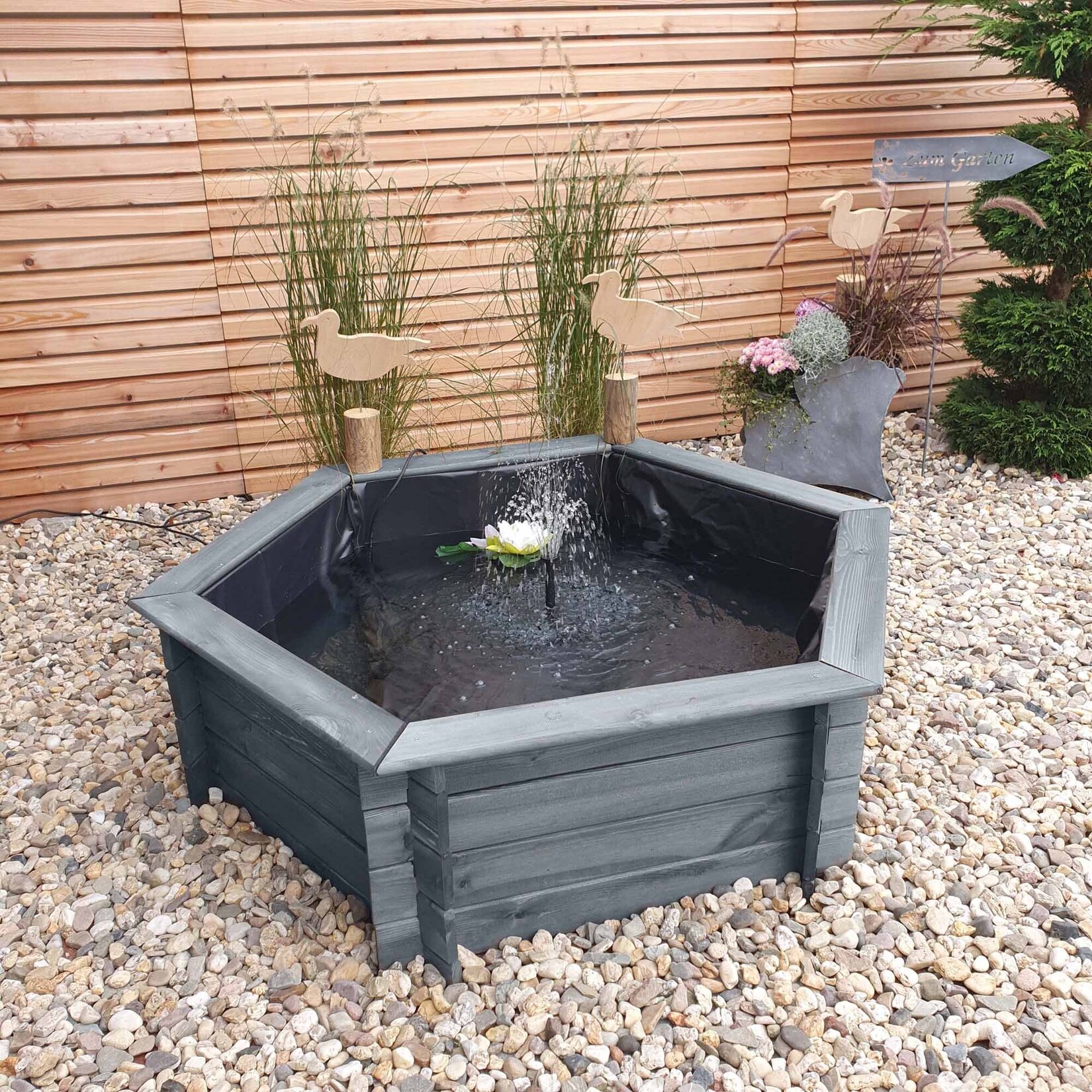 Promadino Sechseck-Hochteich 100cm Produktion, grau | 04012379342342