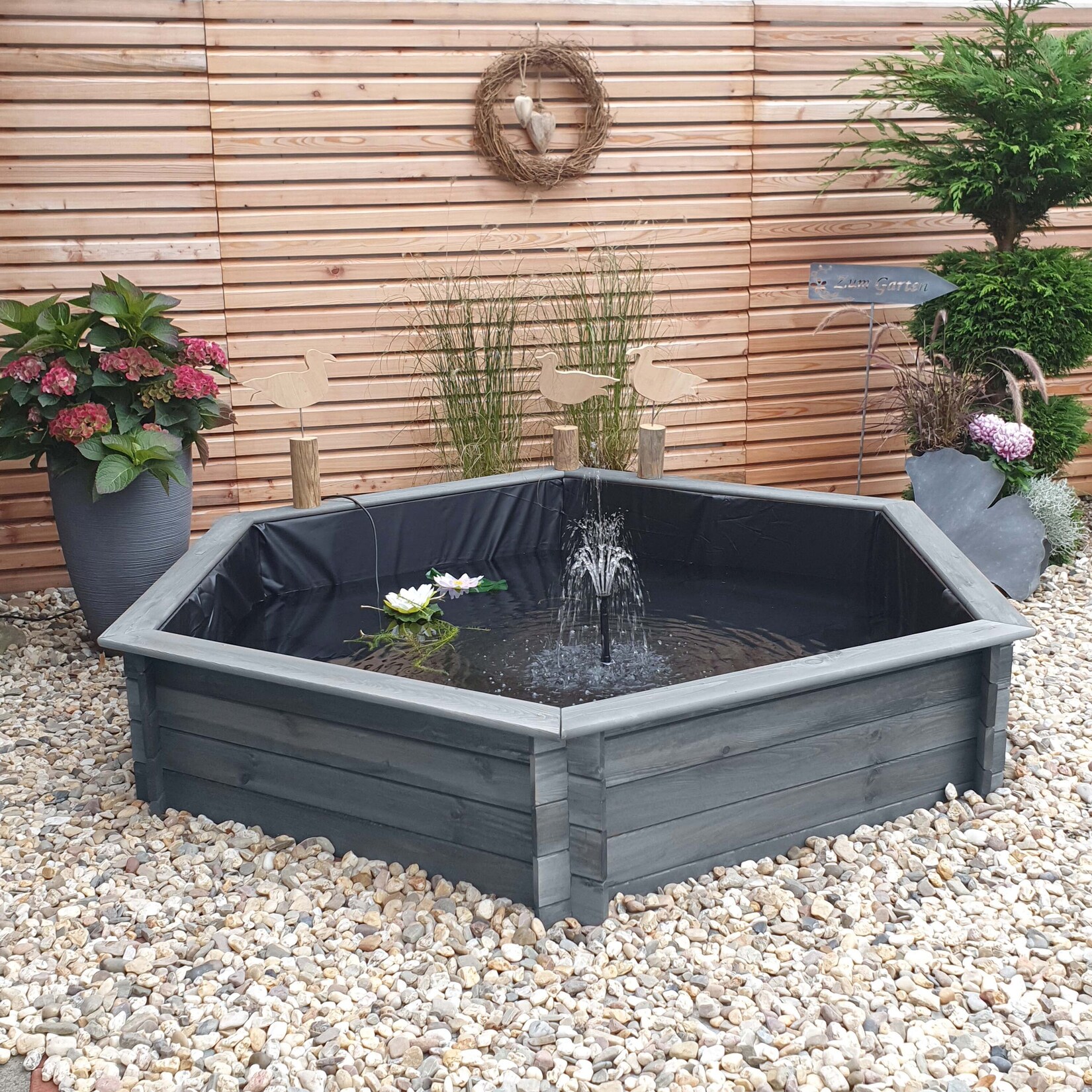 Promadino Hochteich 6-eck 200cm, grau | 04012379342380