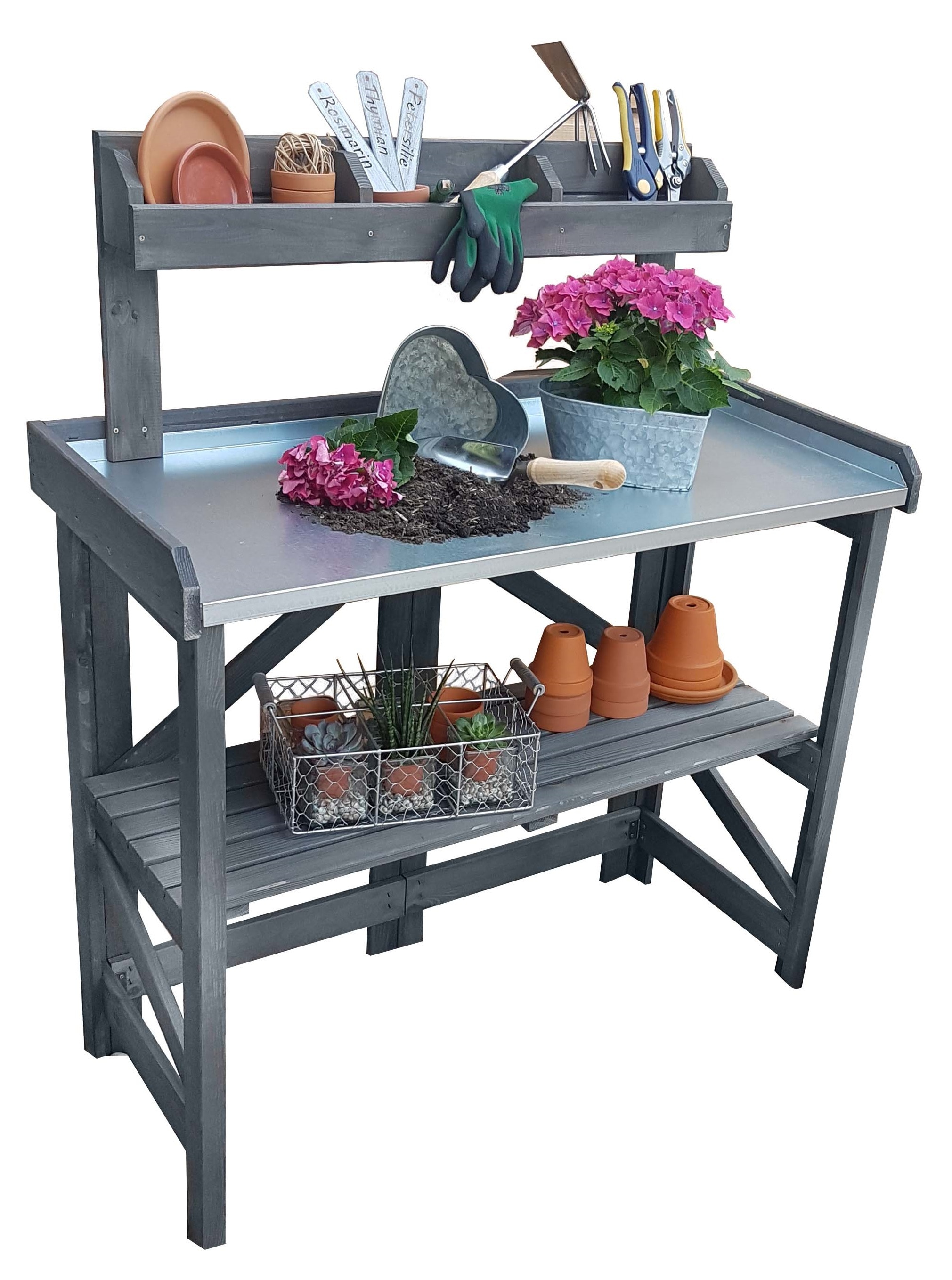 Promadino Pflanztisch klappbar mit Ablage, grau - Bild 1