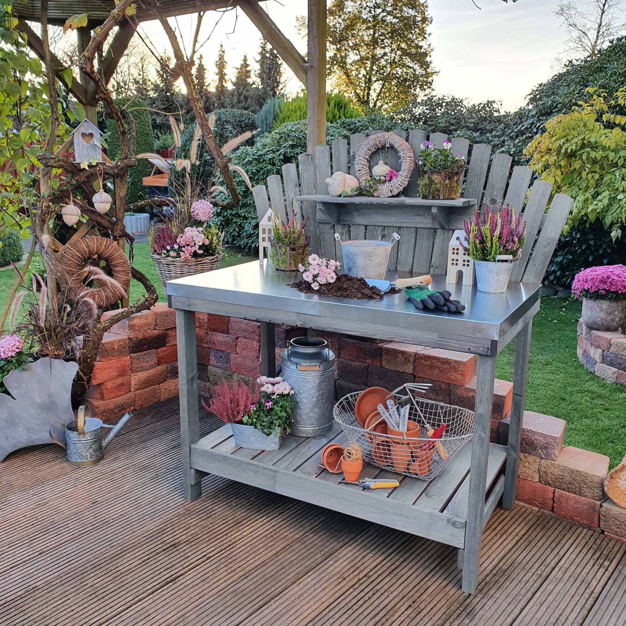 Promadino G&auml;rtnertisch "Helga" verzinkte Arbeitsplatte, grau - Bild 1