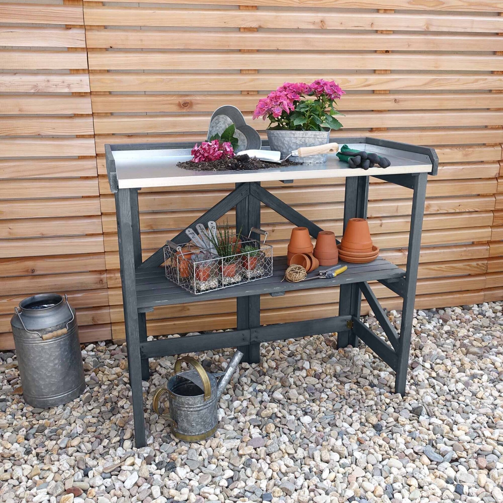 Promadino Pflanztisch klappbar verzinkter Arbeitsfläche,grau | 04012379353843