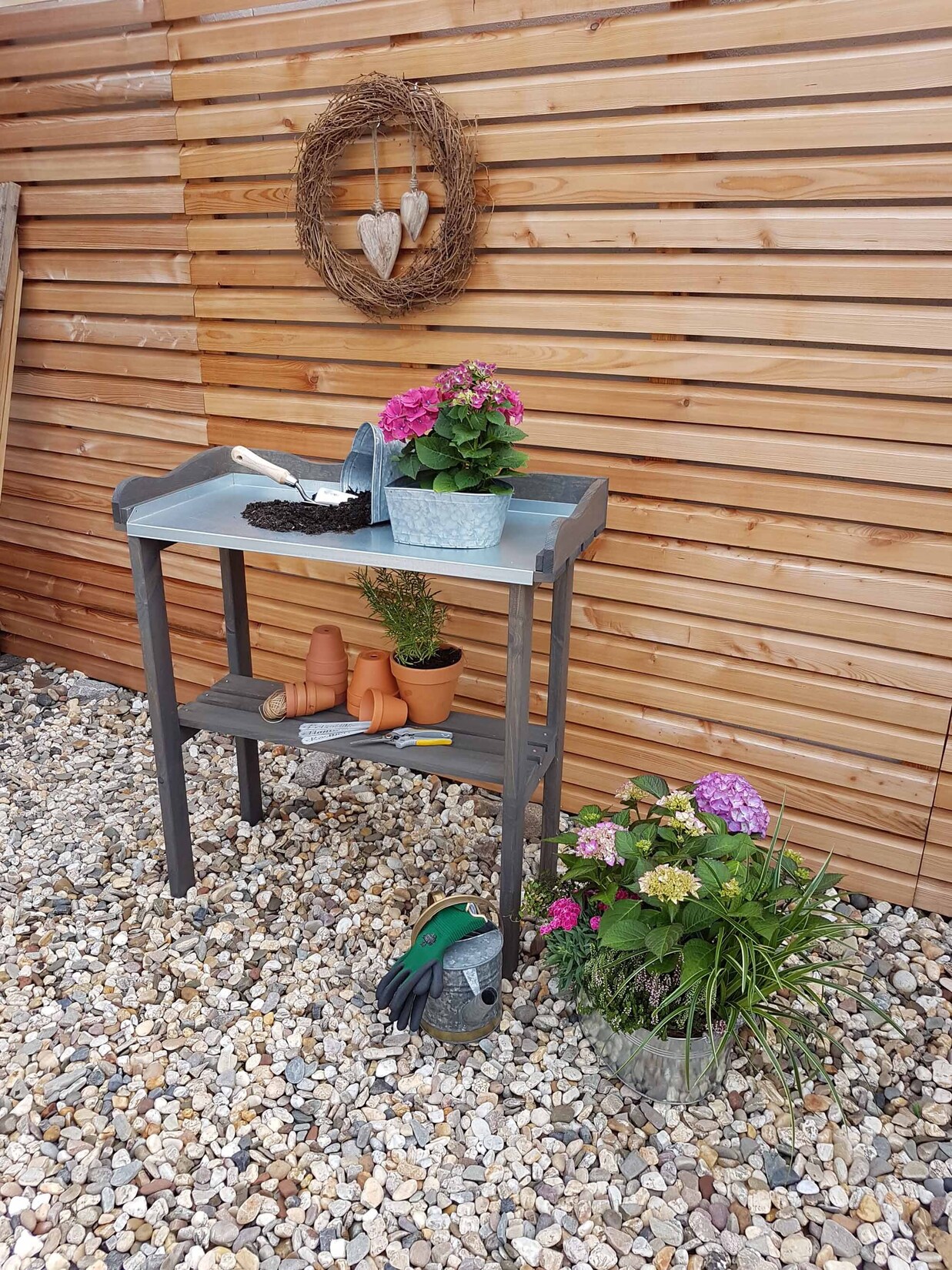 Promadino Pflanztisch mit verzinkter Arbeitsfläche, grau | 04012379353874