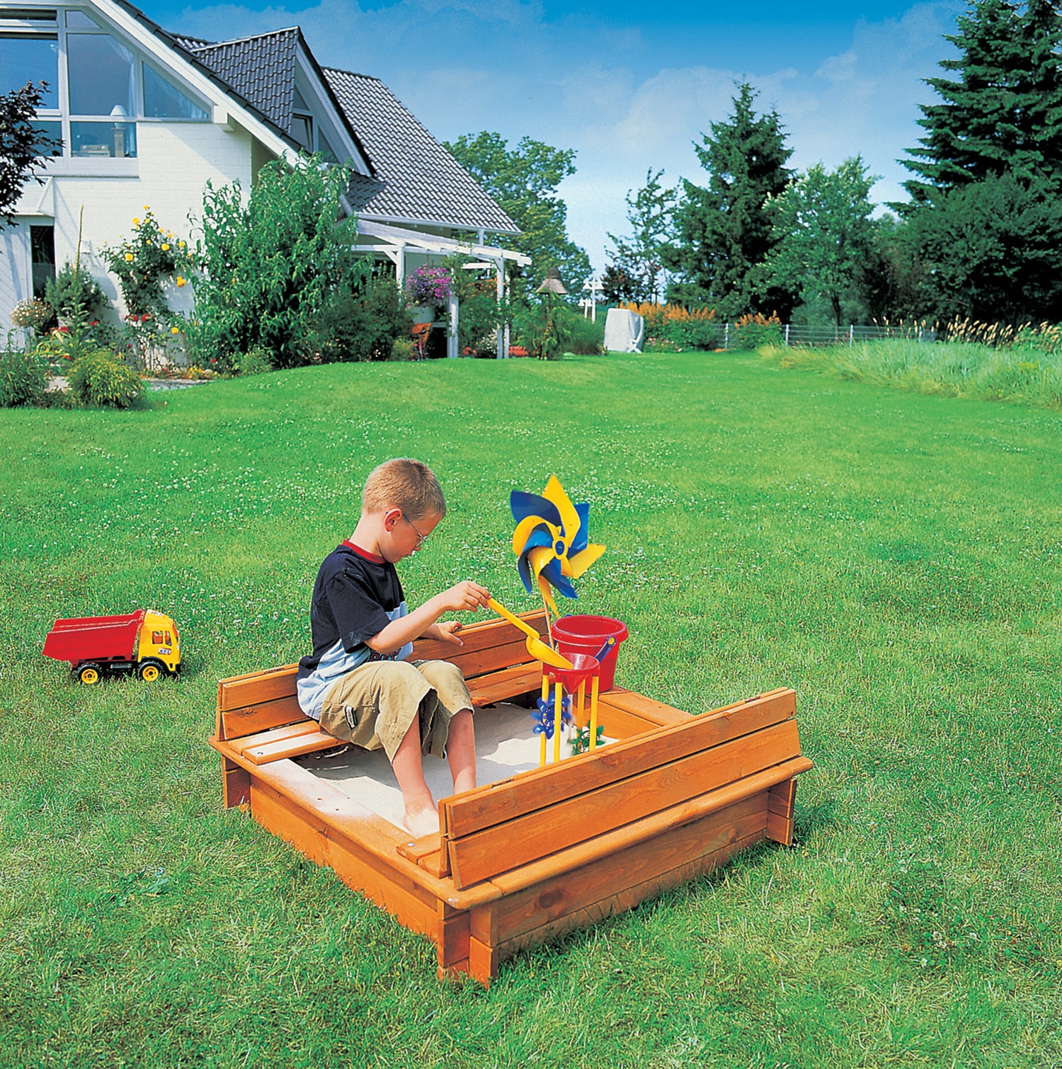 Promadino Sandkasten "Donald" 100x100 m. klappbarer Abdeck. - Bild 1