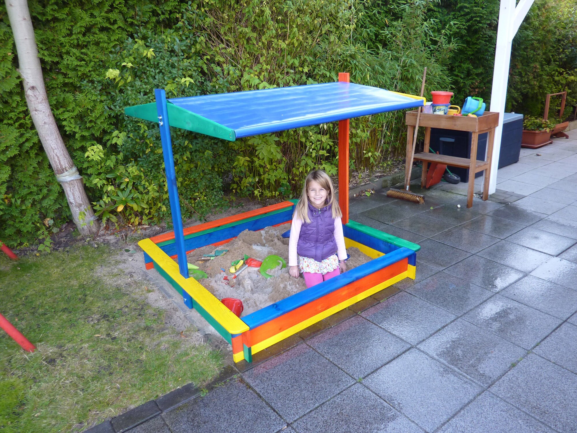 Promadino Sandkasten "Nadine" 140x140 mit Sonnensegel - Bild 1