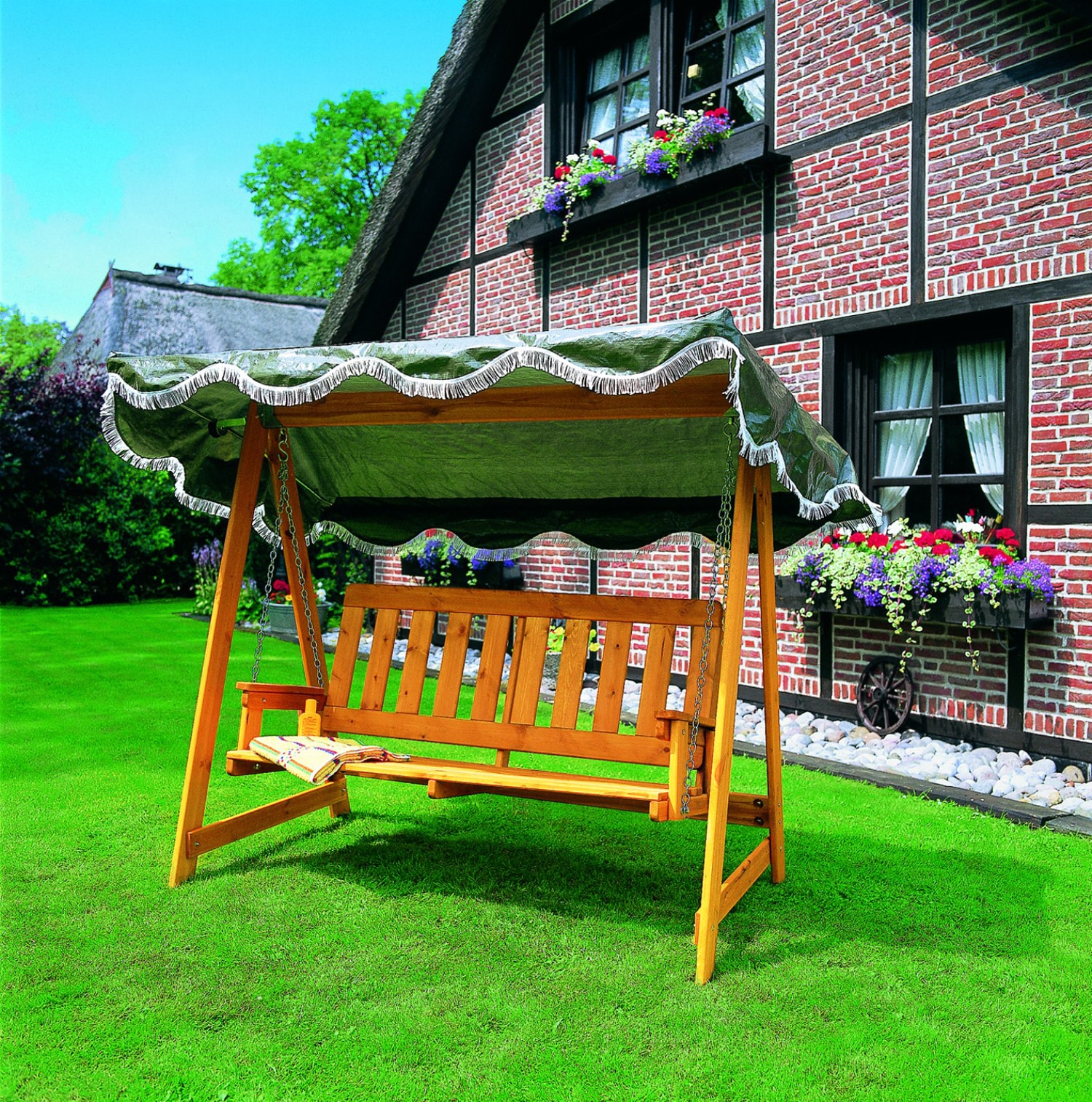 Promadino Hollywoodschaukel mit gr&uuml;nem Dach - Bild 1