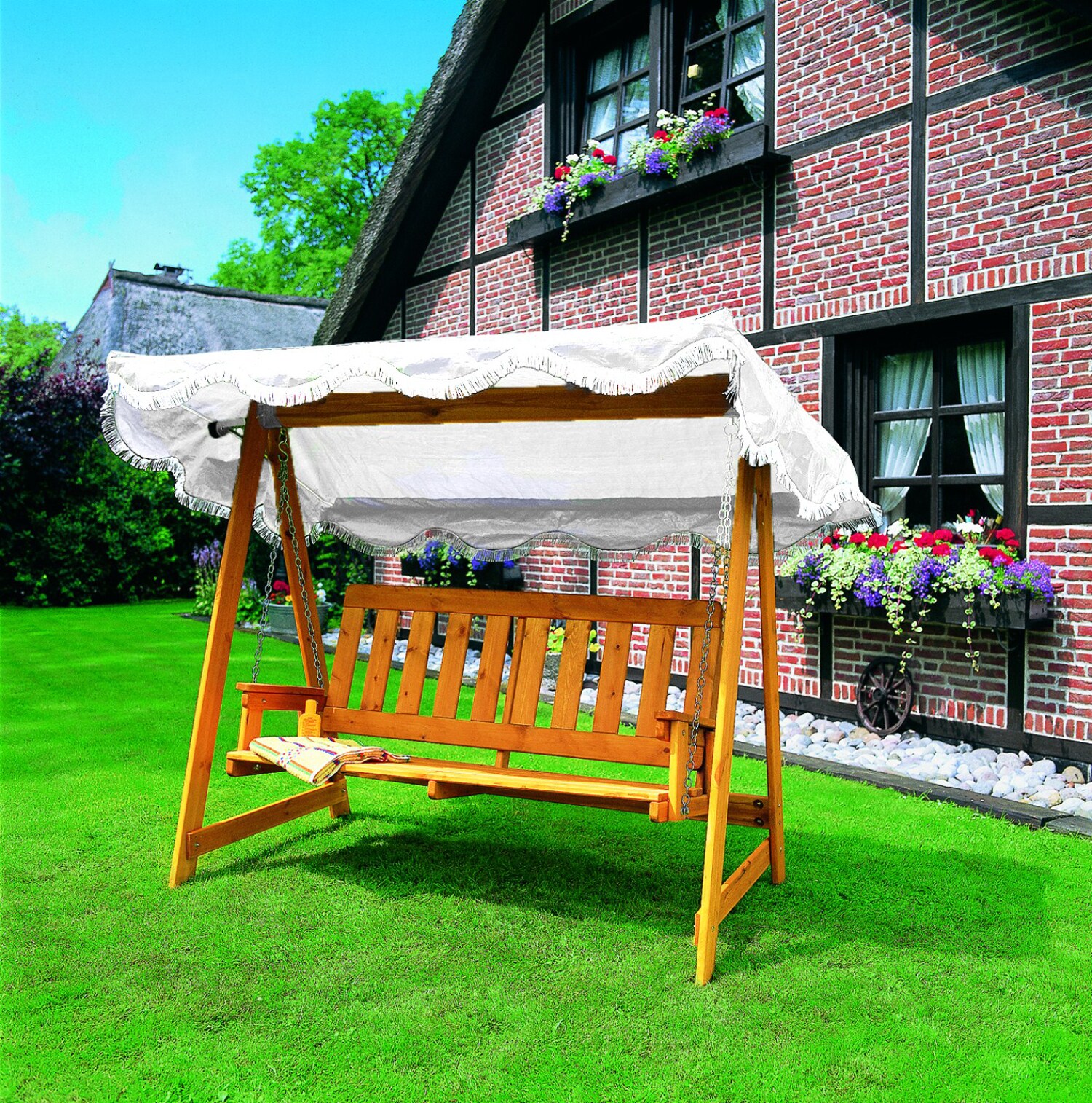 Promadino Hollywoodschaukel mit wei&szlig;em Dach - Bild 1