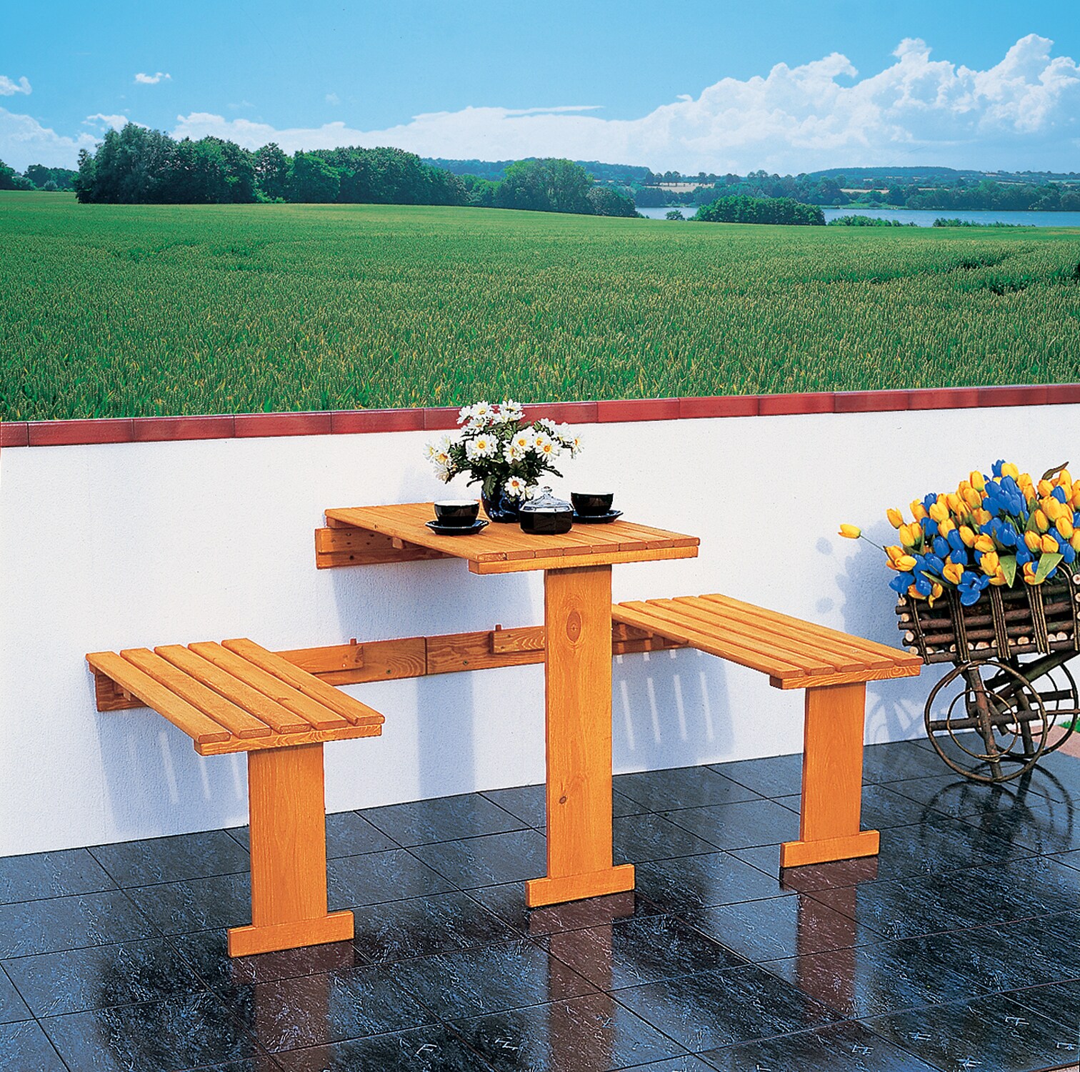 Promadino Balkonklappgarnitur mit blauen Auflagen - Bild 1