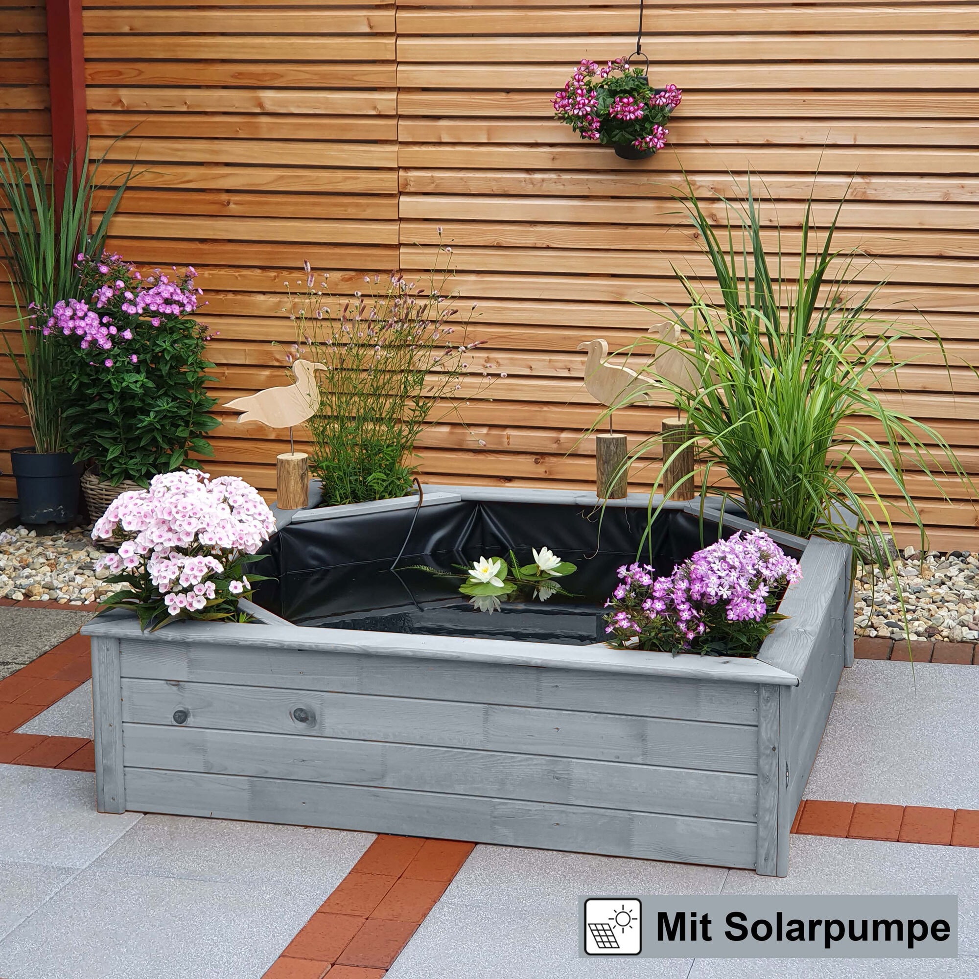 Promadino Hochteich mit 4 seitlichen Pflanzzonen Solar, grau - Bild 1